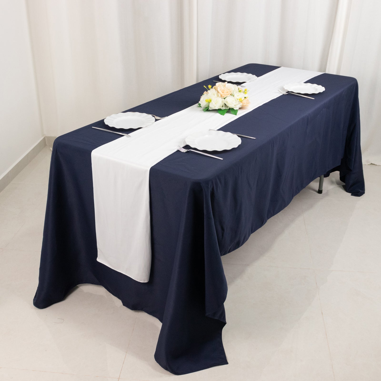 Scuba Polyester 12"x108" Table Runner White - Wrinkle-Free Table Linen for Events & Weddings
