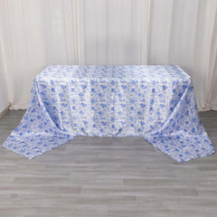 Satin Rectangular 90"x156" Tablecloth White/Blue French Toile Design - Seamless Stylish & Wrinkle-Resistant Table Cover
