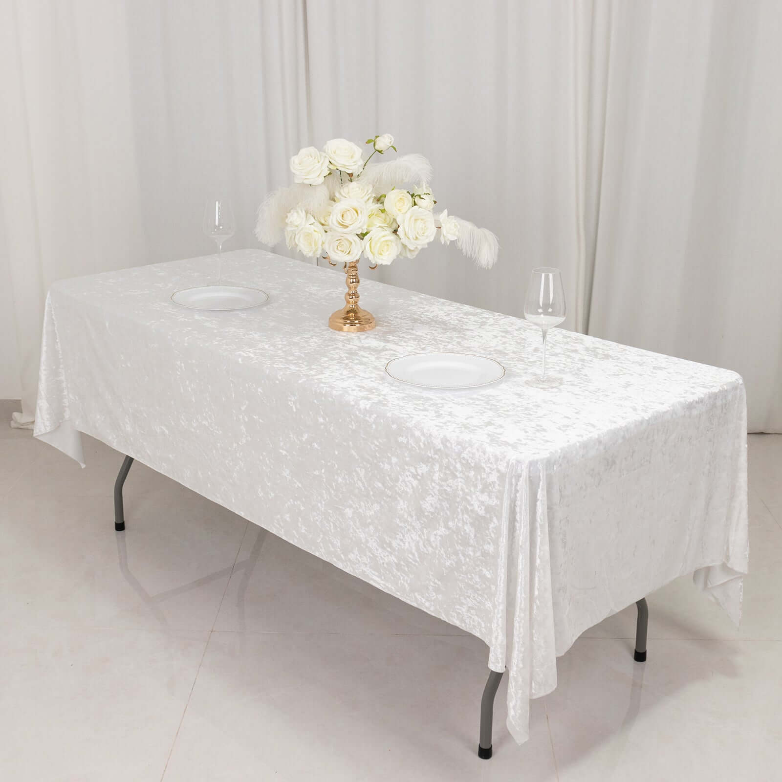 Premium Crushed Velvet 60"x102" Rectangle Tablecloth White - Reusable Soft & Classy Table Cover
