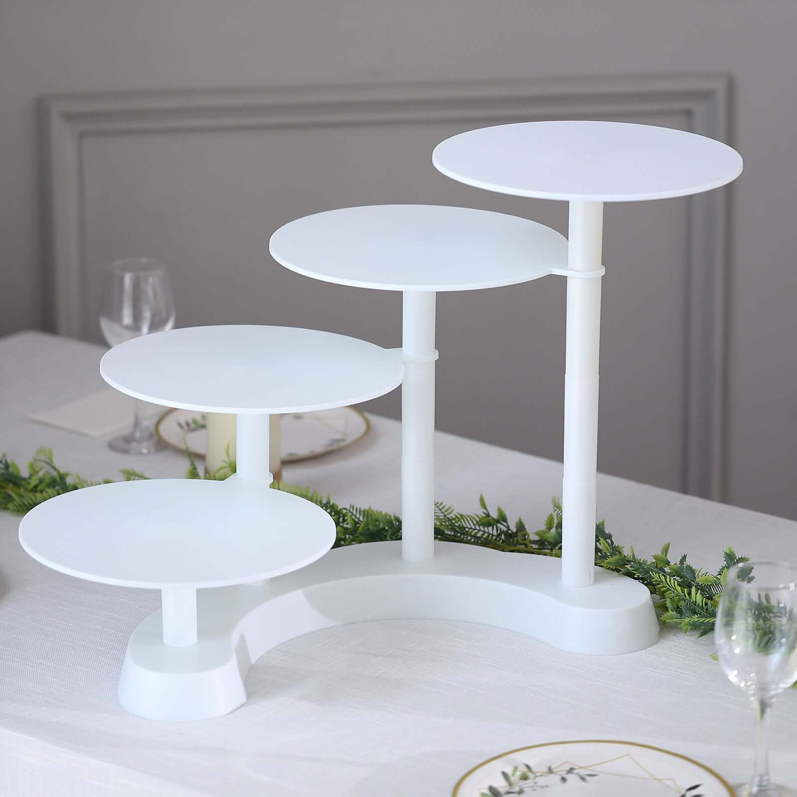 4-Tier Plastic Cake Stand with Half Moon Base White for Weddings Tea Parties & Home Gatherings 17"