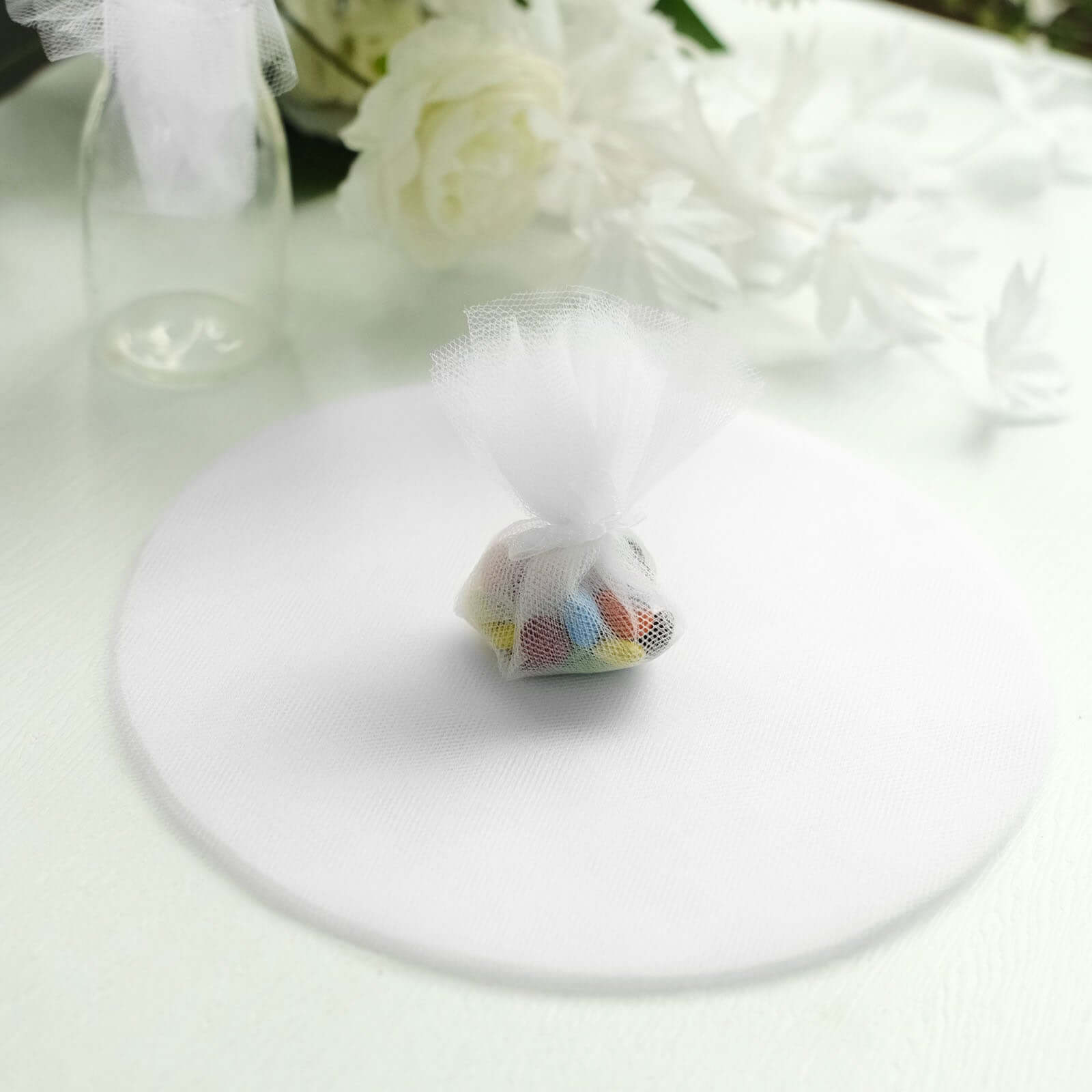 25 Pack 9" White Sheer Nylon Tulle Circles Favor Wrap, DIY Craft Fabric
