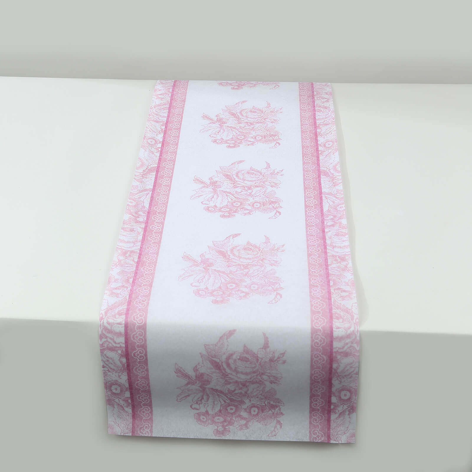 5 Pack Disposable Table Runners 11"x108" White with Pink Floral Pattern - Non-woven Stylish Kitchen Dining Table Decor