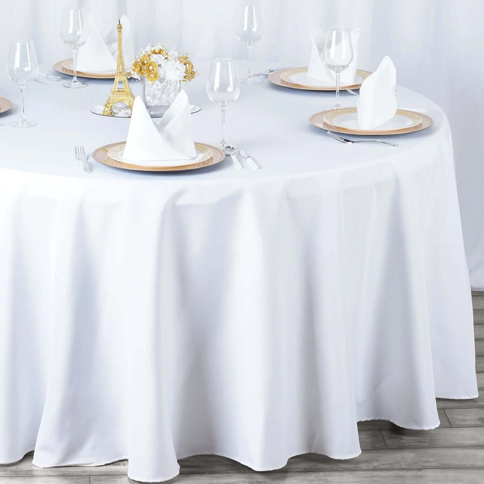 Premium Polyester 132" Round Tablecloth White - Seamless 220GSM Wrinkle-Resistant Design for Upscale Occasions