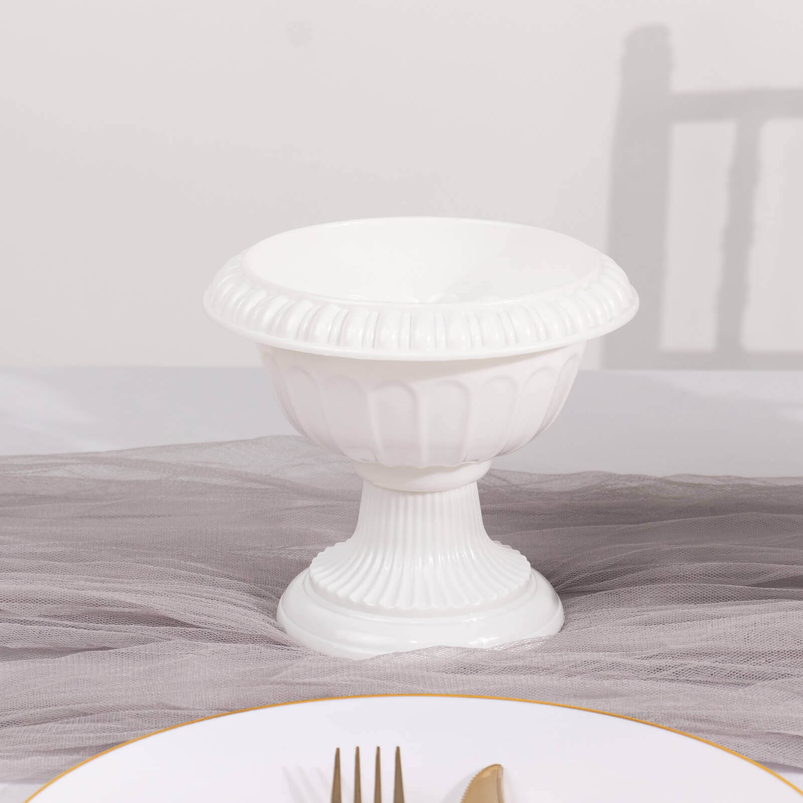 4-Pack Plastic Flower Pot Vases Roman Style White - Classic Floral Urn Planter Table Centerpieces 6"