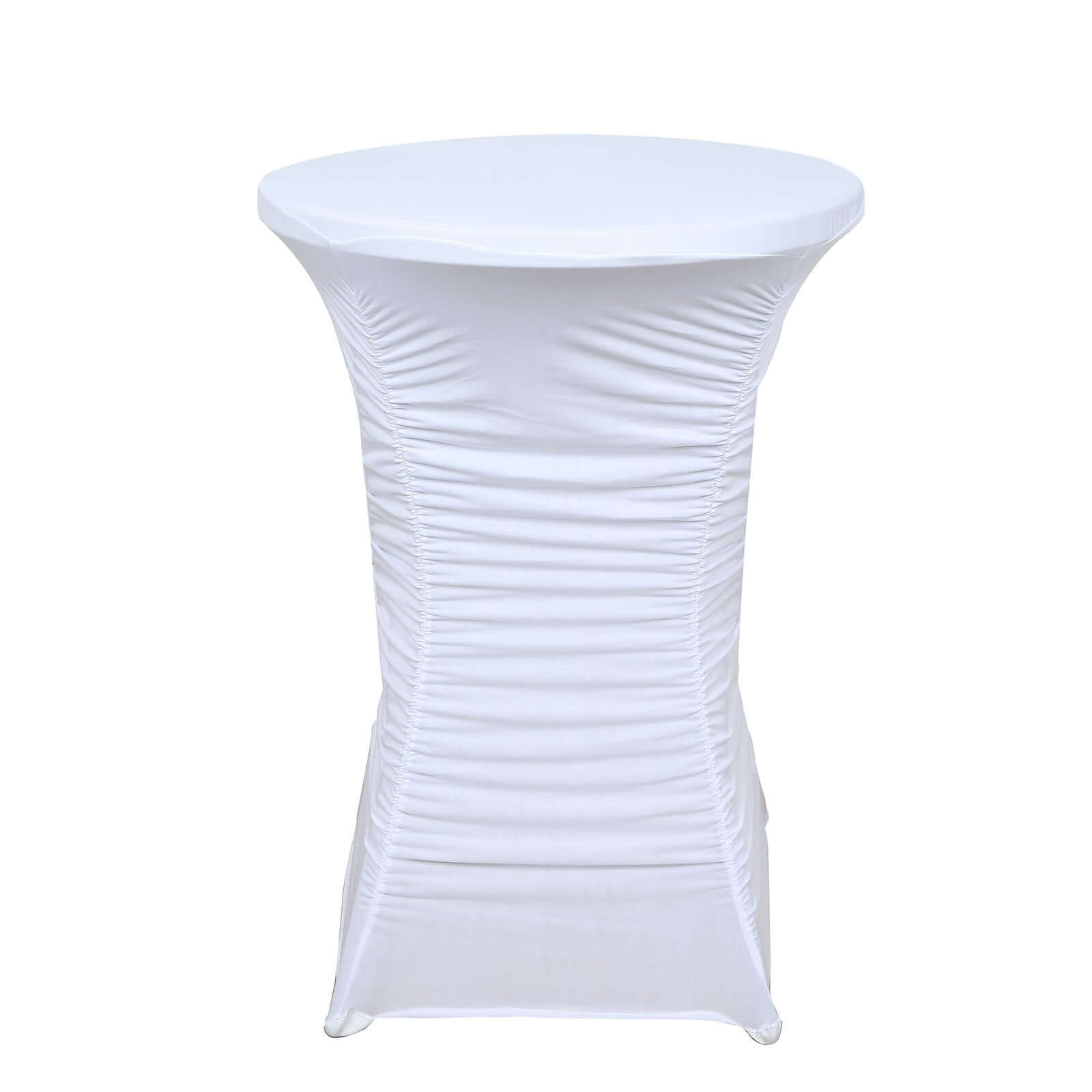 Heavy Duty Spandex 30" Fitted Round Cocktail Table Cover White Ruched Pleated - Durable Stretch Design
