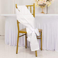 5 Pack Lamour Satin 6"x106" Chair Sashes White - Stylish Reusable Decorative Bows for Weddings & Gatherings