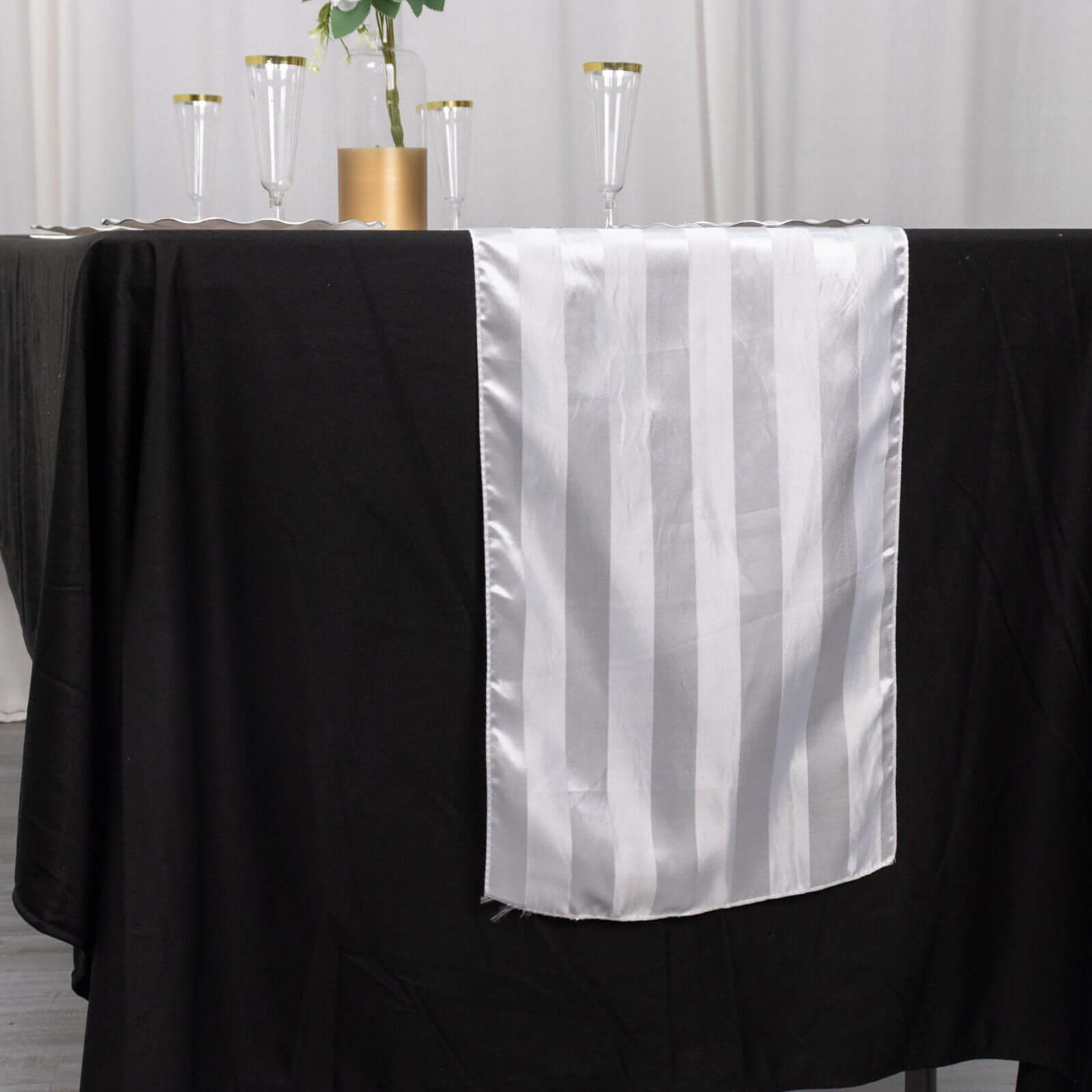 Satin 12"x108" Table Runner White - Stripe Classic Wedding & Event Table Decor
