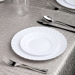 12-Pack Plastic Dinner Plates Glossy White Swirl Rim - Durable Disposable Plates for Gatherings 10"
