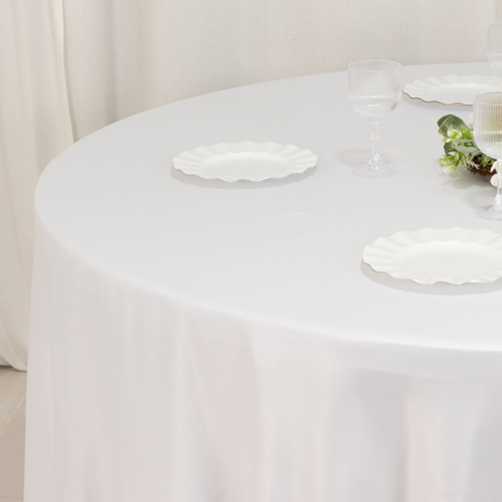 Lamour Satin 108" Round Tablecloth White - Durable & Silk-Like Table Cover for Classy Weddings & Events