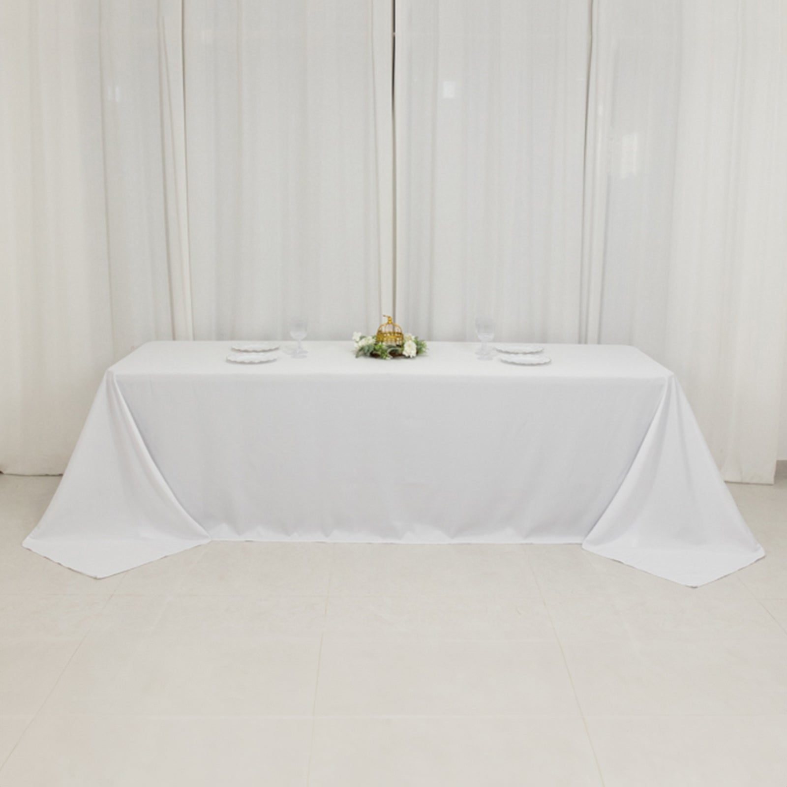 Fire Retardant Premium Polyester 90"x156" Rectangular Tablecloth White - Stylish High-Performance Seamless Table Cover for Large Gatherings
