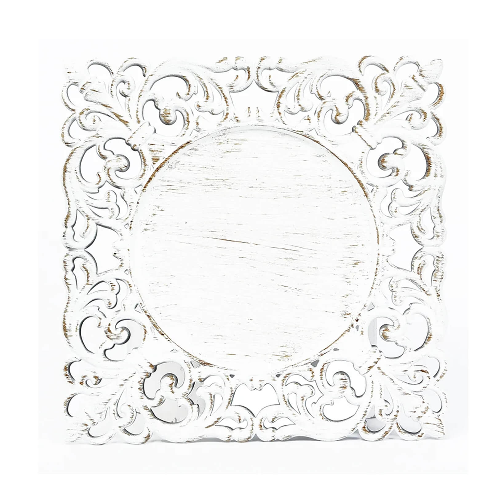 6-Pack Acrylic Square Charger Plates 12" Antique White with Hollow Lace Border, Event Tabletop Decorative Charger Tableware