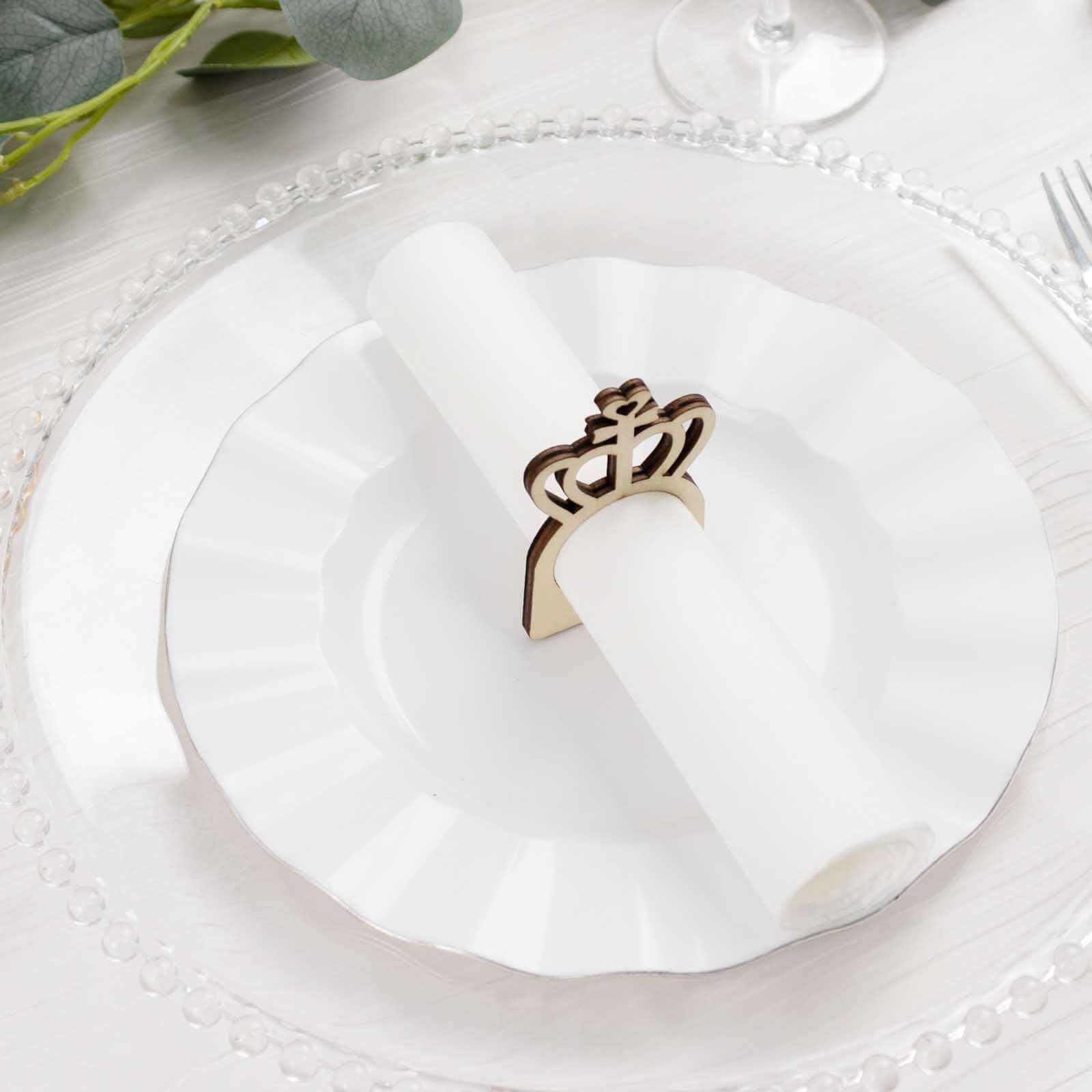 10 Pack Natural Wooden Princess Crown Farmhouse Napkin Holders, 3" Boho Rustic Napkin Rings
