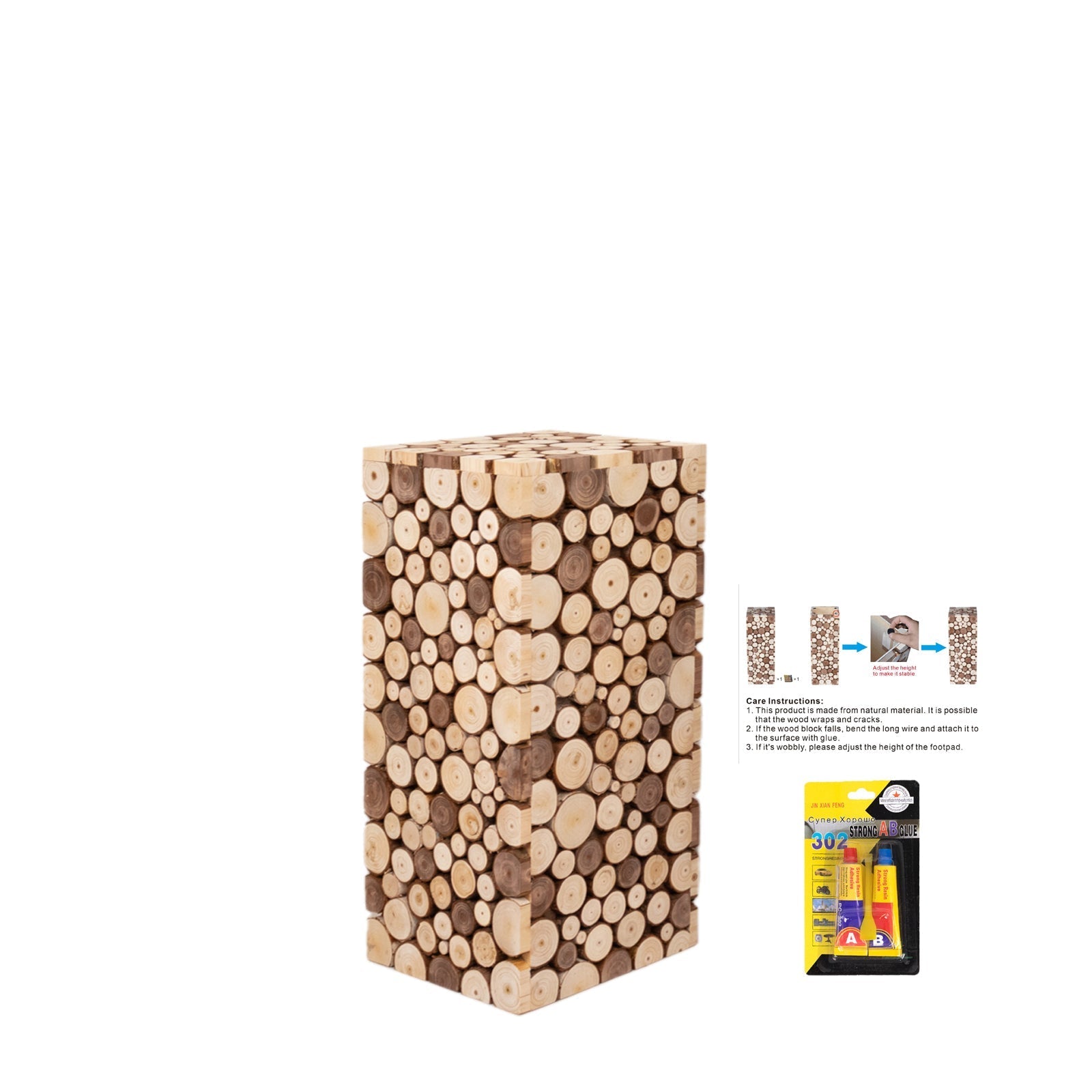 24" Natural Wooden Slices Pillar Prop Pedestal Stand, Rustic Farmhouse Wood Riser Rectangular Plant Stand