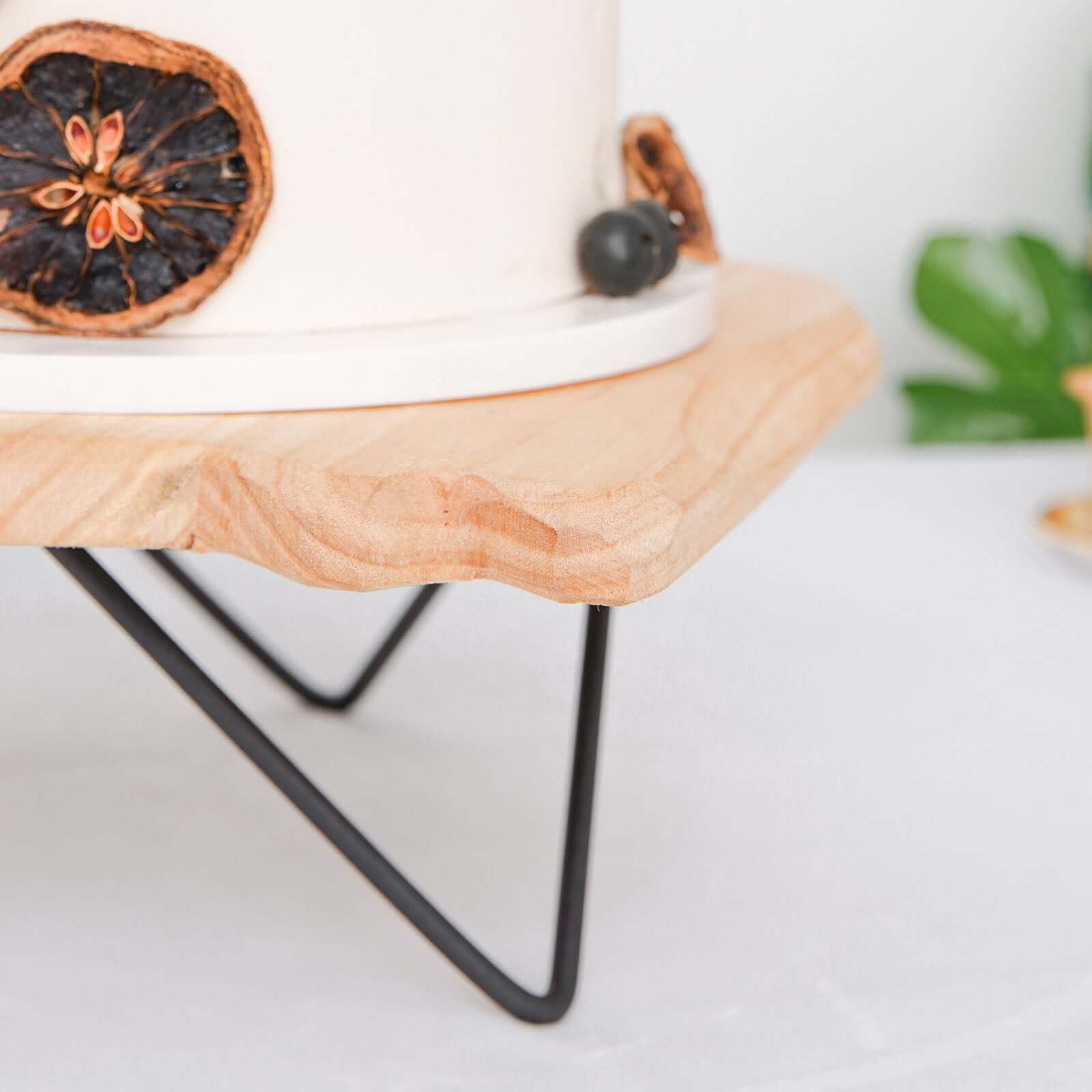 Wooden Cake Cupcake Stand Natural Wood Slice Design - Cheese Board Serving Tray with Hairpin Legs 12" Square