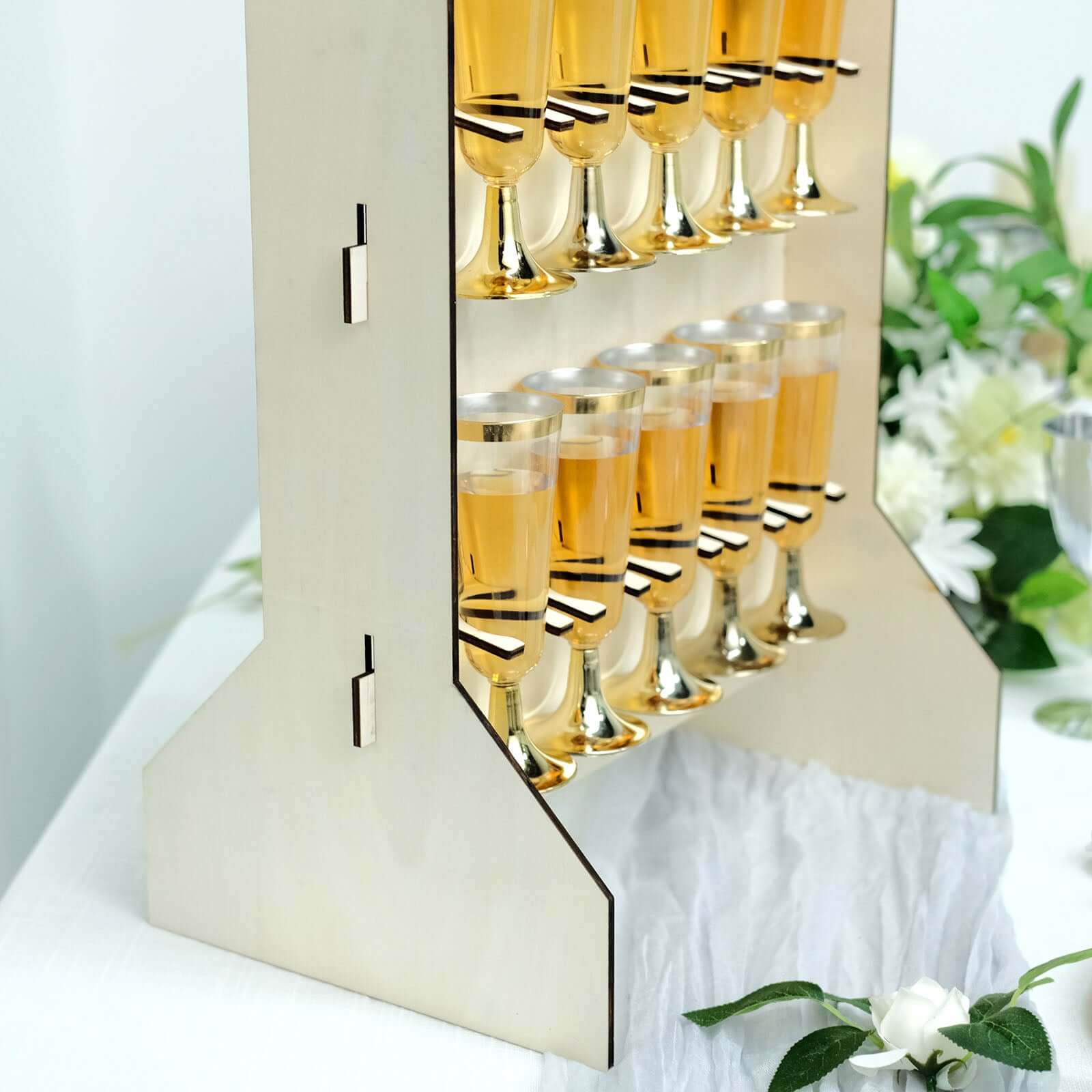 3-Tier Wooden Rectangle Champagne Wall Glass Holder in White for Rustic Events & Banquets