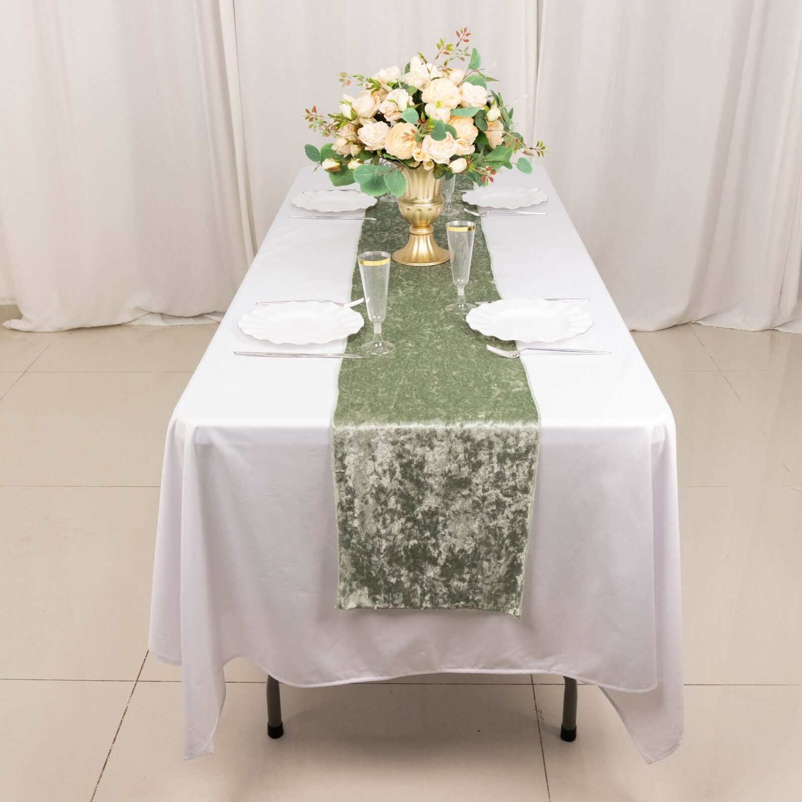Premium Crushed Velvet 12"x108" Table Runner Sage Green - Soft & Wrinkle-Resistant Table Linen