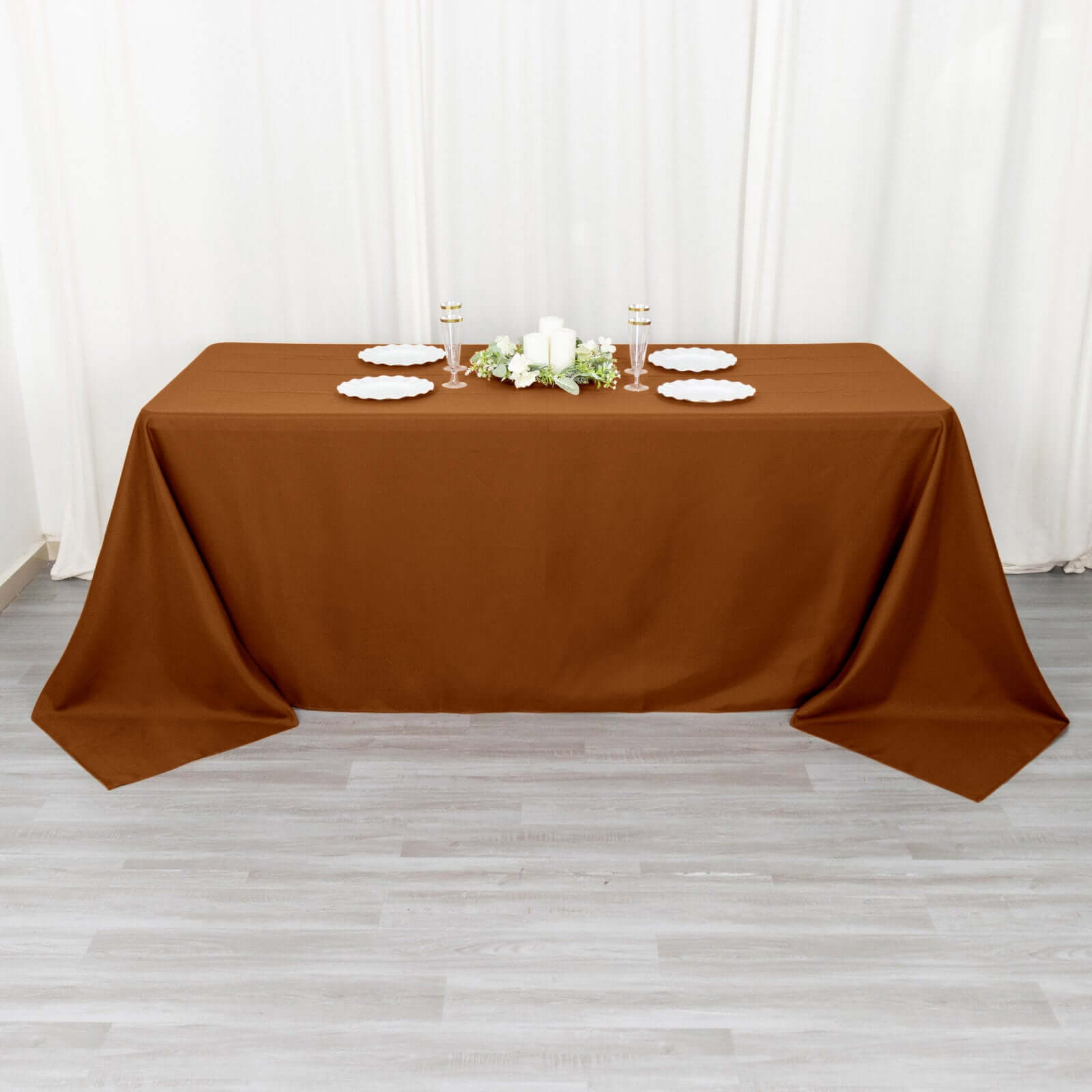 Polyester 90"x132" Rectangle Tablecloth Cinnamon Brown - Seamless Wrinkle-Resistant Table Cover