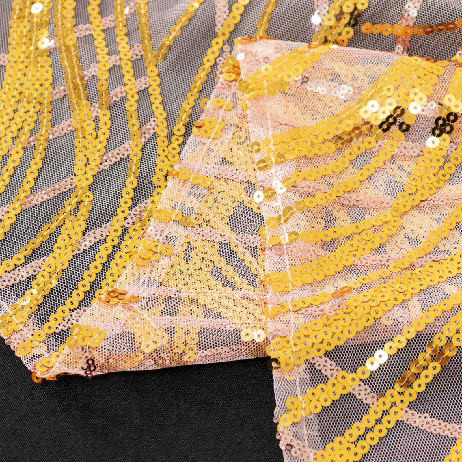 Mesh 72"x72" Table Overlay Square Tablecloth Rose Gold/Gold - Wave Embroidered Sequins Table Topper