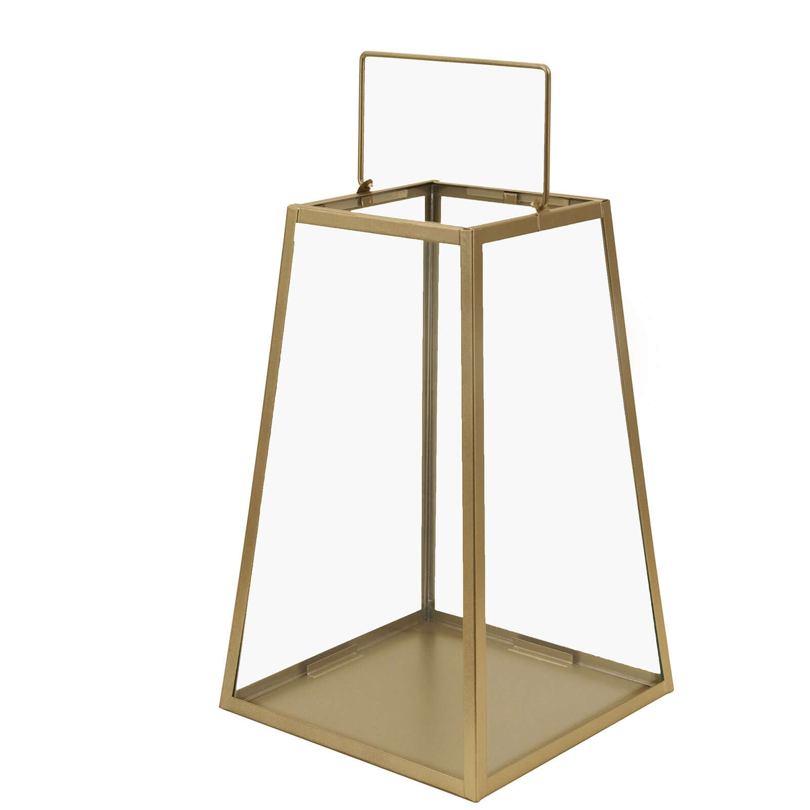 Metal Candle Lantern Trapezoid Geometric Design Gold - Hanging Terrarium Table Centerpiece for Indoor/Outdoor 10"