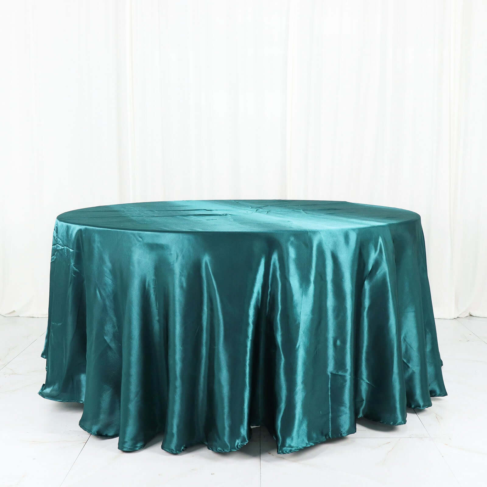 Satin 120" Round Tablecloth Peacock Teal - Stylish Seamless Table Cover