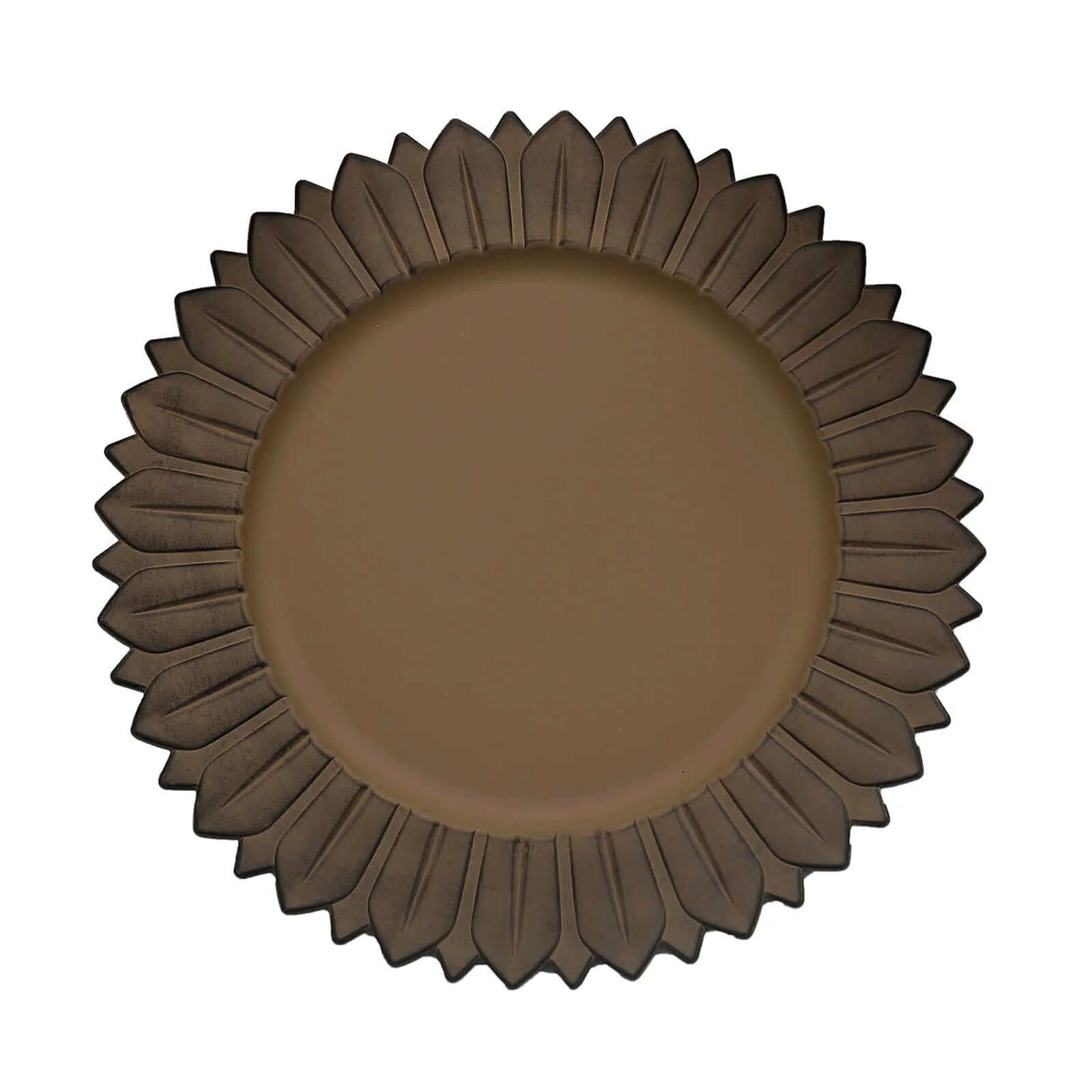 6-Pack Plastic Round Charger Plates 13" in Natural with Sunflower Rim, Matte Finish Disposable Dinner Charger Tableware