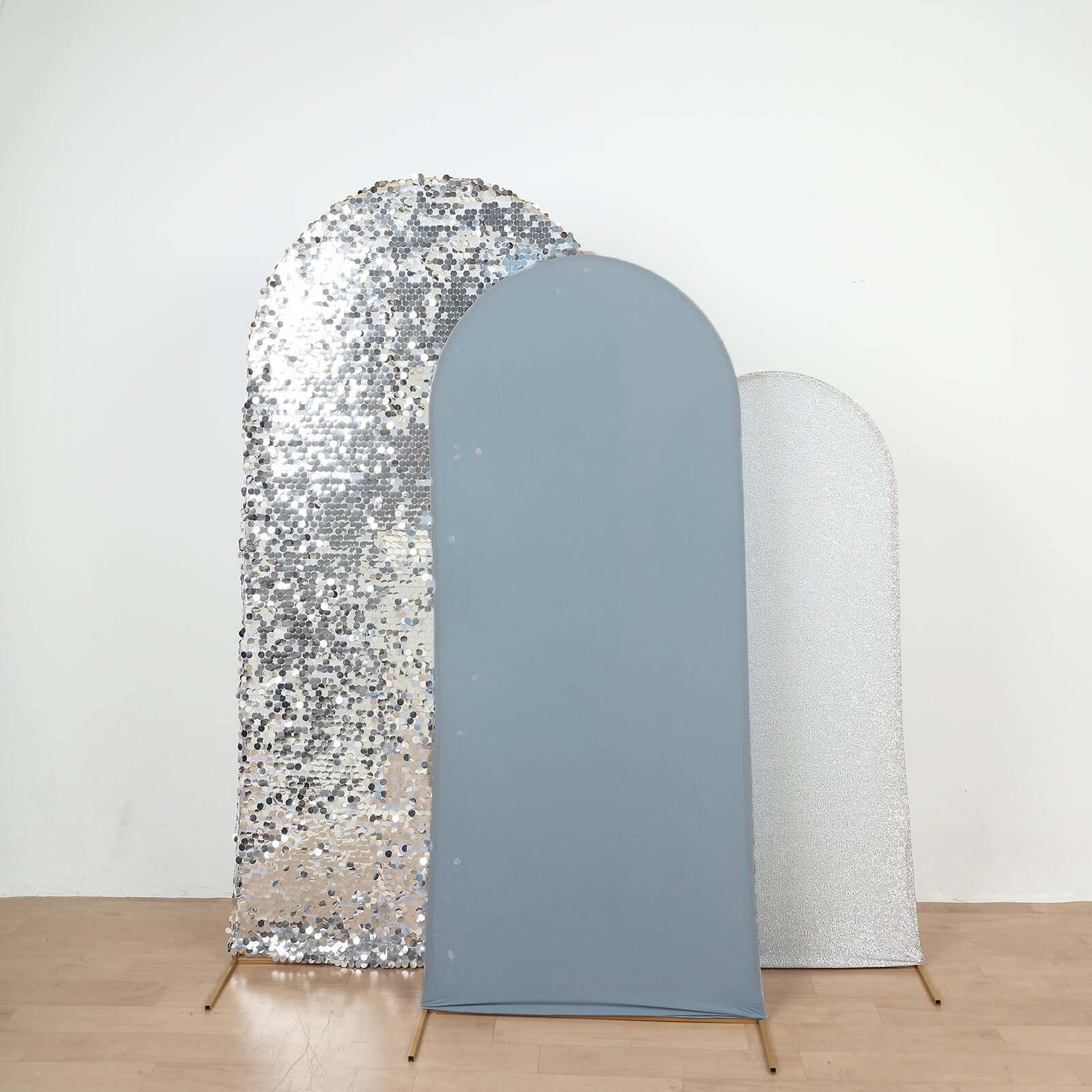 6ft Matte Dusty Blue Spandex Fitted Chiara Backdrop Stand Cover For Round Top Wedding Arch