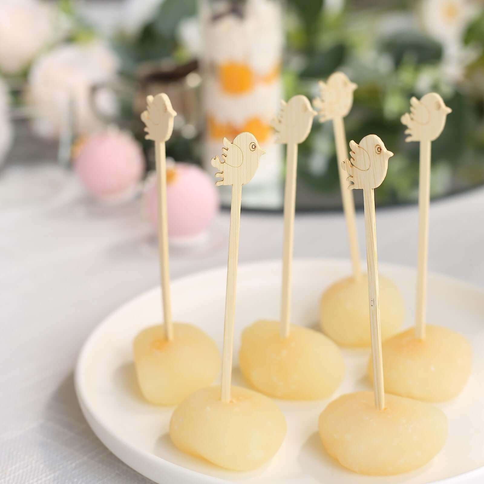 100-Pack Bamboo Cocktail Sticks Bird Design Eco Friendly Natural - Biodegradable Fruit Appetizer Party Picks 5"