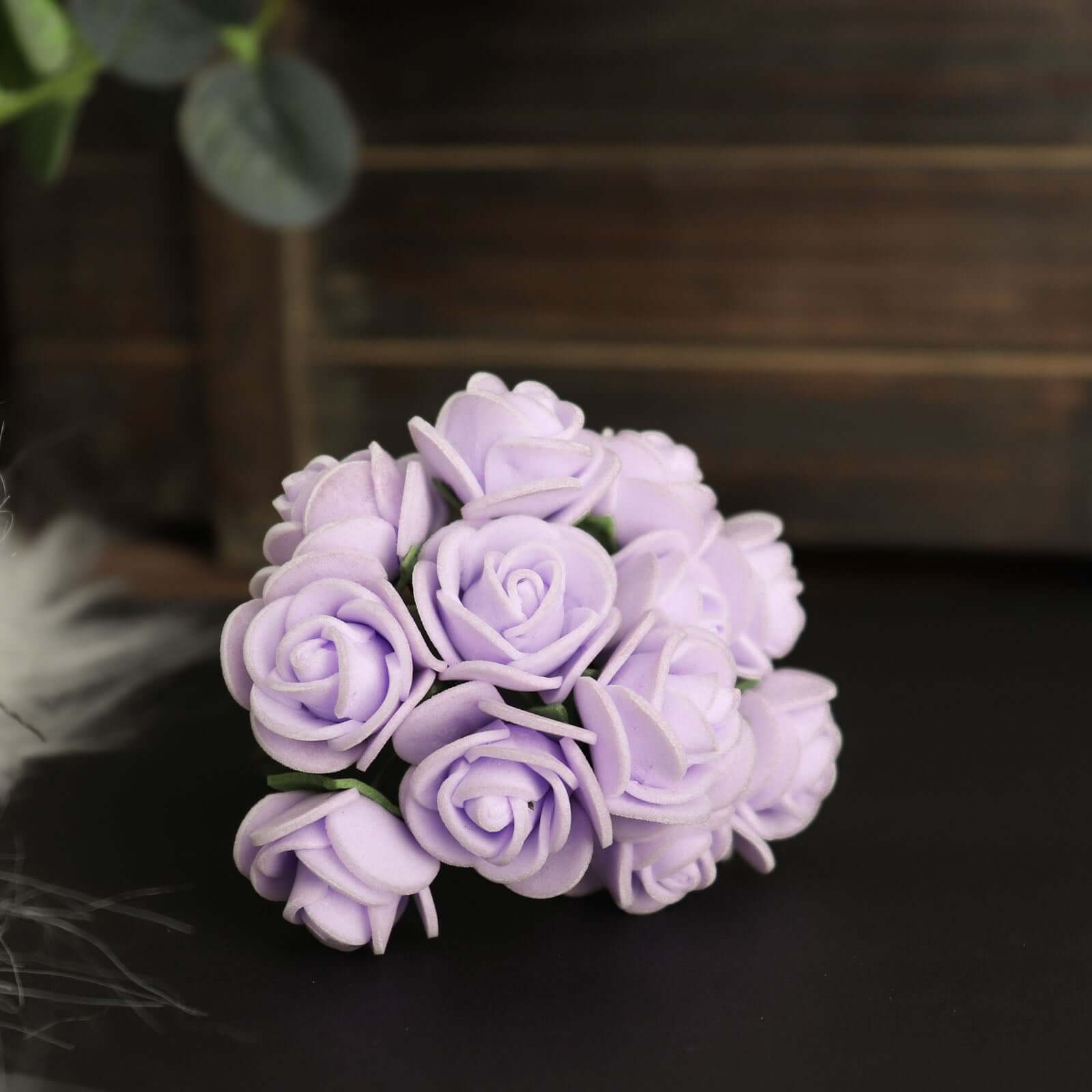 48 Roses 1" Lavender Lilac Real Touch Artificial DIY Foam Rose Flowers With Stem, Craft Rose Buds