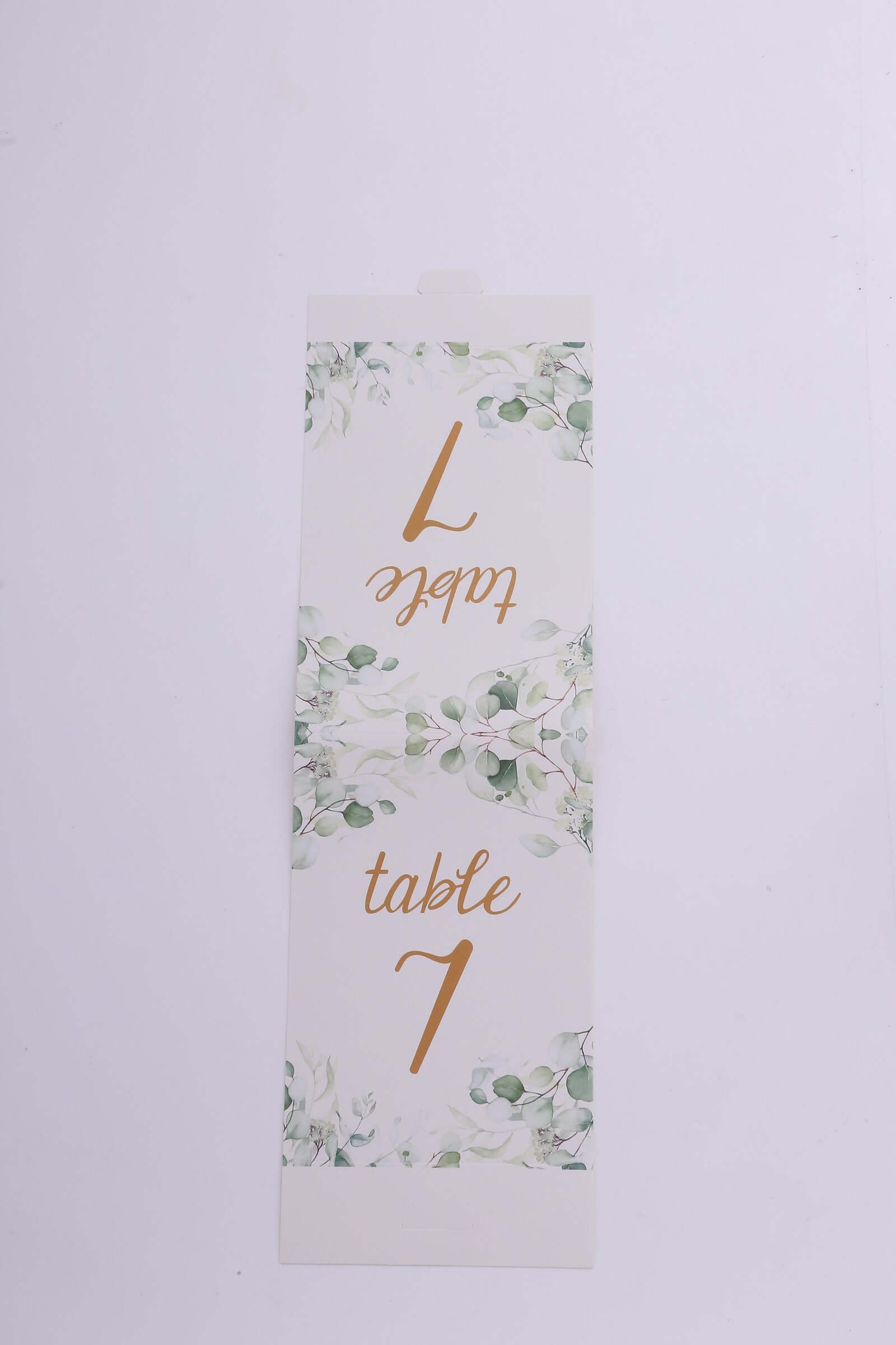 25-Pack Paper Wedding Table Numbers 1-25 White/Green Eucalyptus Leaves Design - Free Standing Double Sided Table Signs with Glam Gold Foil Numbers 7"