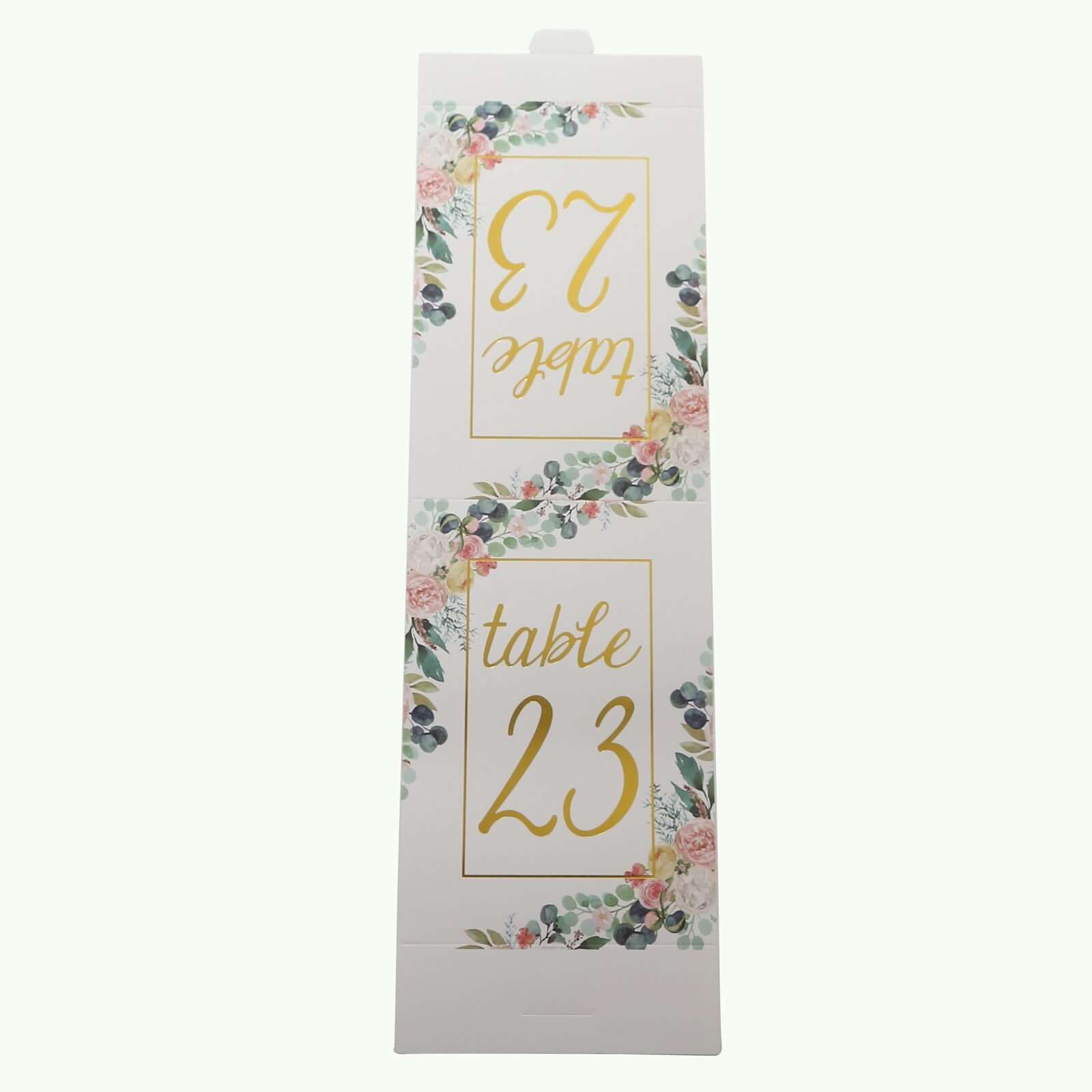 25-Pack Paper Wedding Table Numbers 1-25 White Peony Flower Design - Free Standing Double Sided Table Signs with Glam Gold Foil Numbers 7"