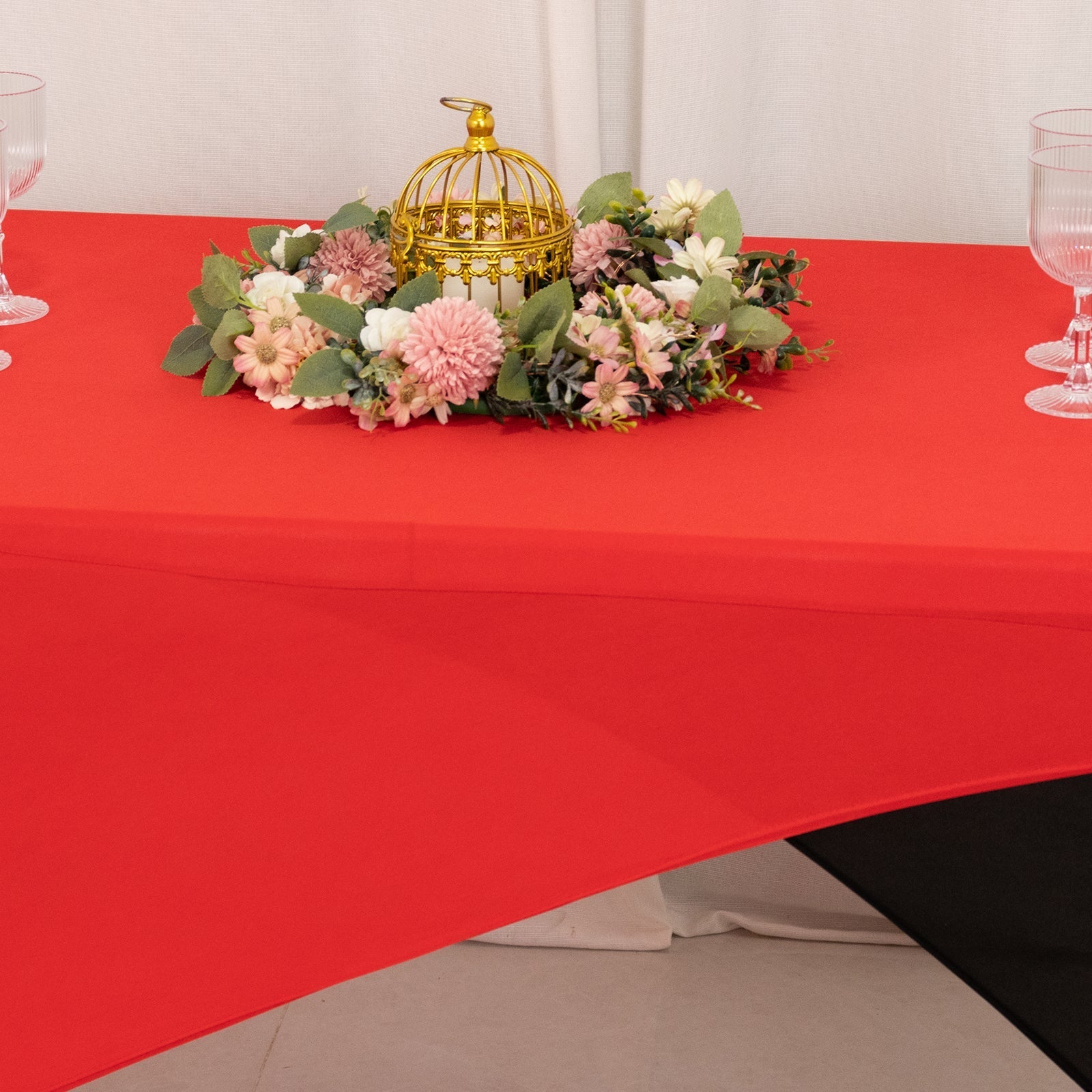 Stretch Spandex 72"x30" Rectangle Table Cover Red/Black Cross Over Design - Two-Piece Fitted Tablecloth with Elastic Foot Pockets
