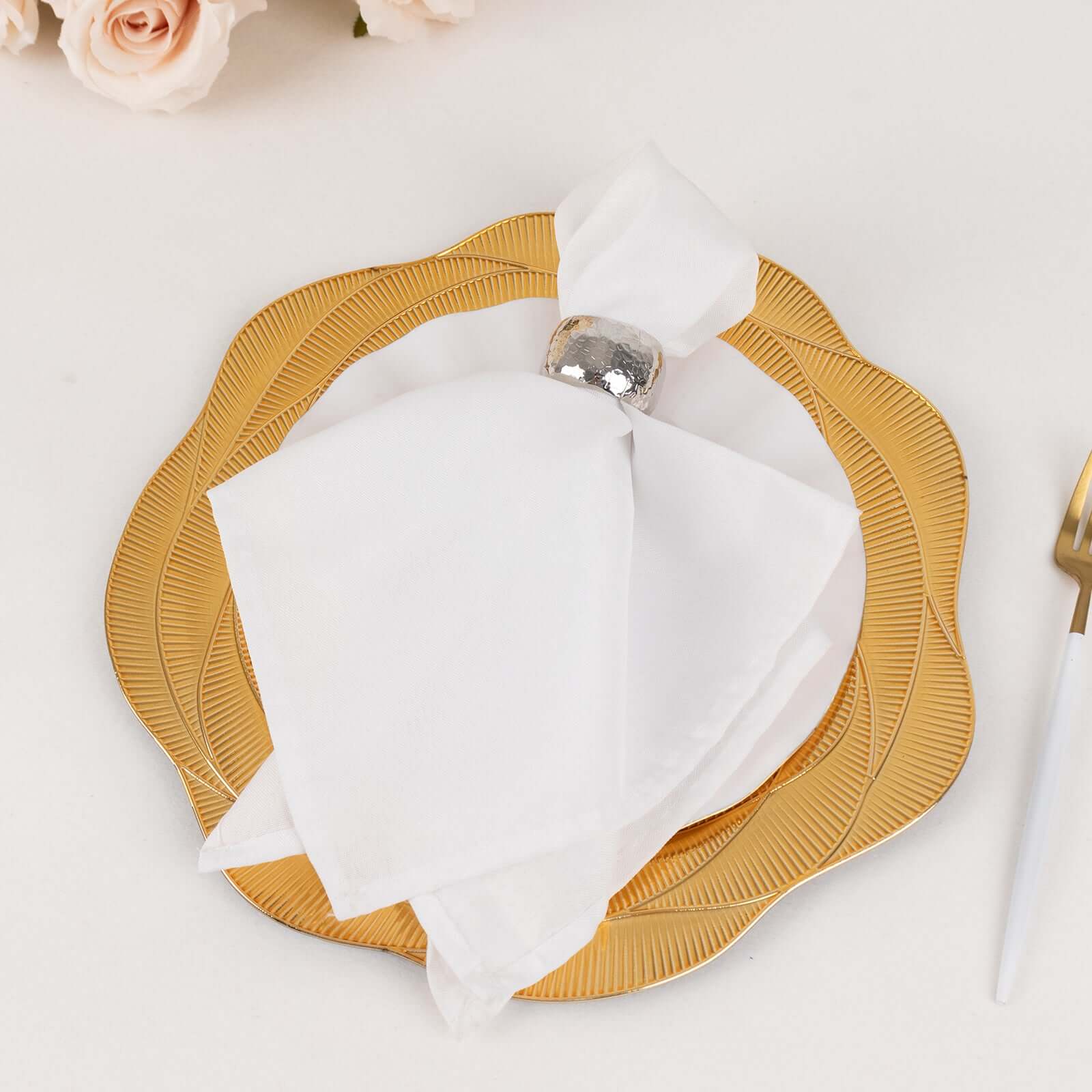 6-Pack Acrylic Round Charger Plates 13" in Metallic Gold with Ribbed Rose Pattern, Event Tabletop Decorative Charger Tableware