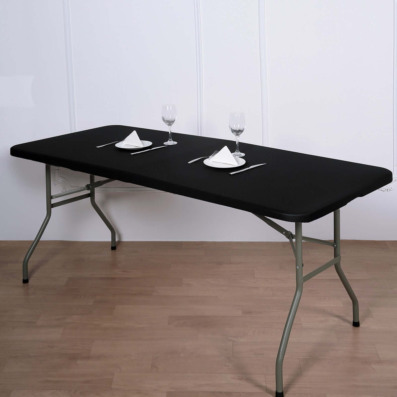 Stretch Spandex 72"x30" Rectangle Tablecloth Top Cover Black - Durable Fitted Table Topper Cap
