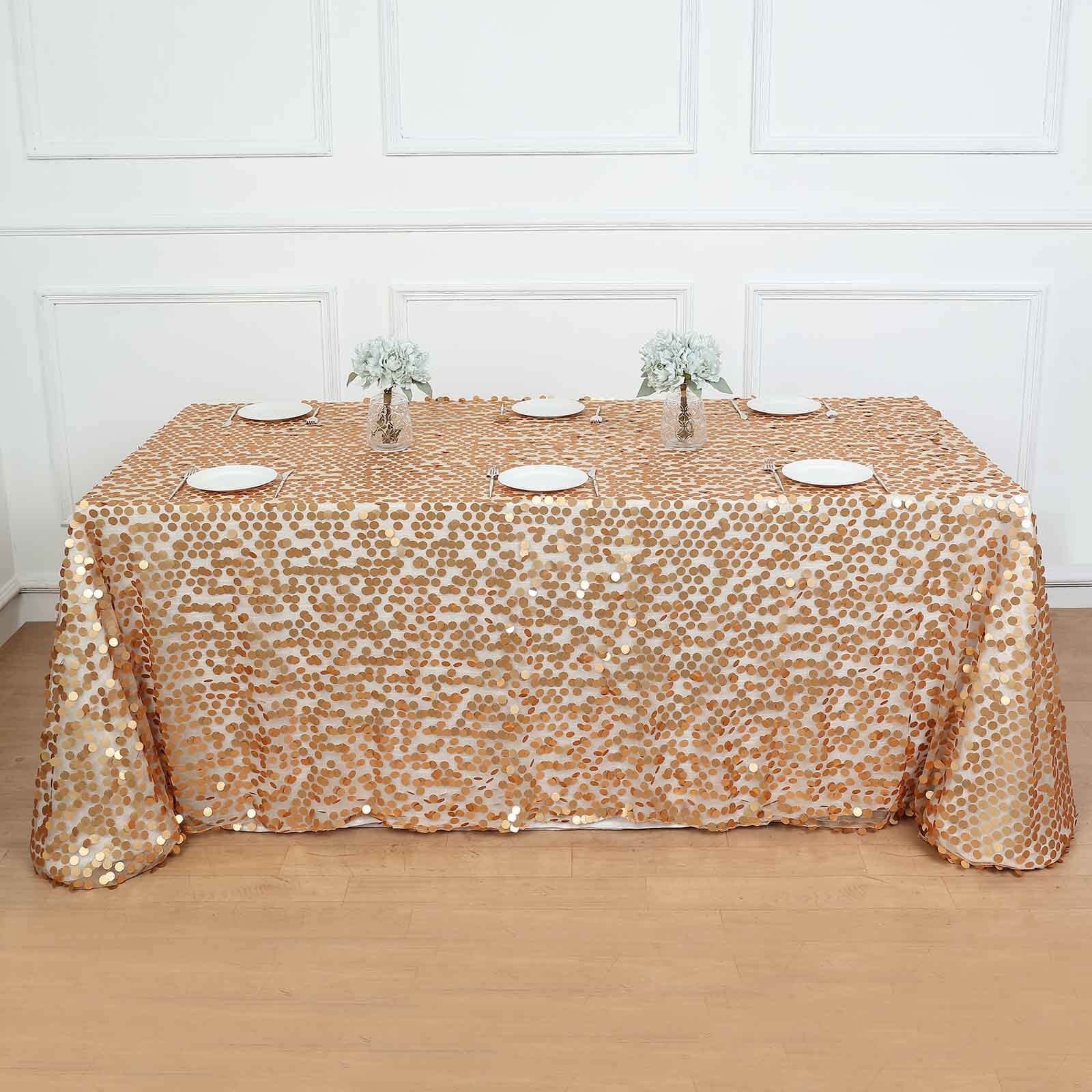 Sequin 90"x132" Rectangle Tablecloth Matte Champagne - Seamless Big Payette Table Cover