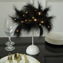 Table Lamp Feather Design Black LED Battery Operated - Cordless Wedding Centerpiece 15"