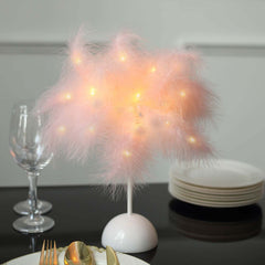 Table Lamp Feather Design Blush LED Battery Operated - Cordless Wedding Centerpiece 15"