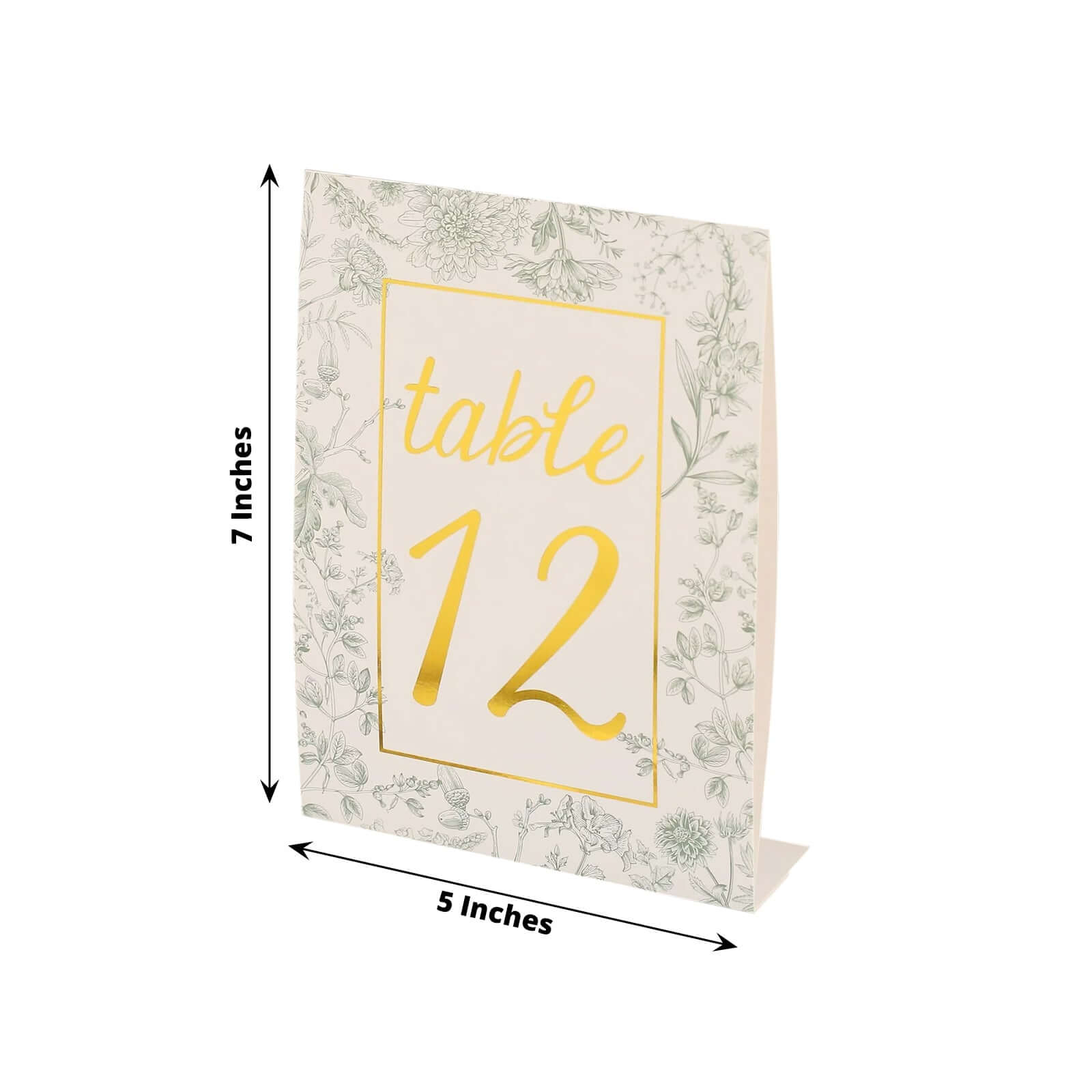 25-Pack Paper Wedding Table Numbers 1-25 White/Sage Green French Toile Design - Free Standing Double Sided Table Signs with Glam Gold Foil Numbers 7"