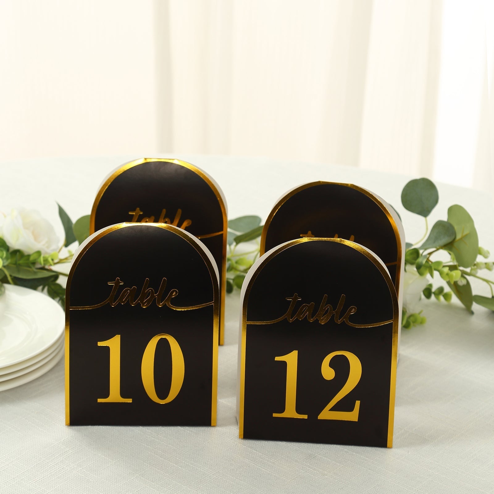 25-Pack 7" Disposable Table Numbers, Black Free Standing Double Sided Table Number Place Cards with Metallic Gold Foil Numbers 1-25