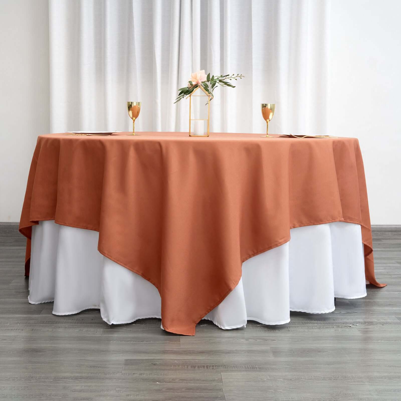Polyester 90"x90" Table Overlay Square Tablecloth Terracotta (Rust) - Wrinkle-Resistant & Durable Table Cover
