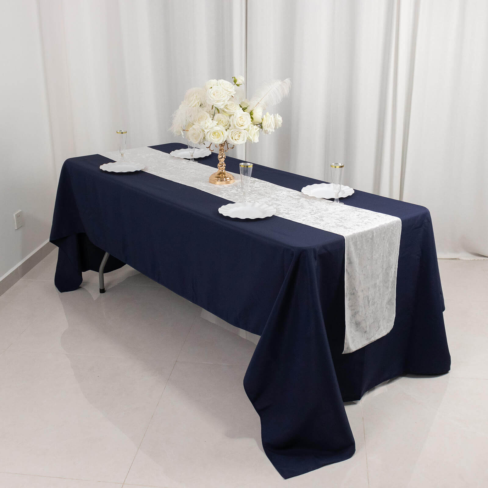 Premium Crushed Velvet 12"x108" Table Runner White - Soft & Wrinkle-Resistant Table Linen for Events