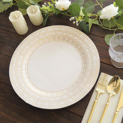 10-Pack Cardstock Paper Charger Plates in White with Gold Basketweave Pattern Rim - 650GSM Cardboard Placemats for Weddings & Banquets 13"