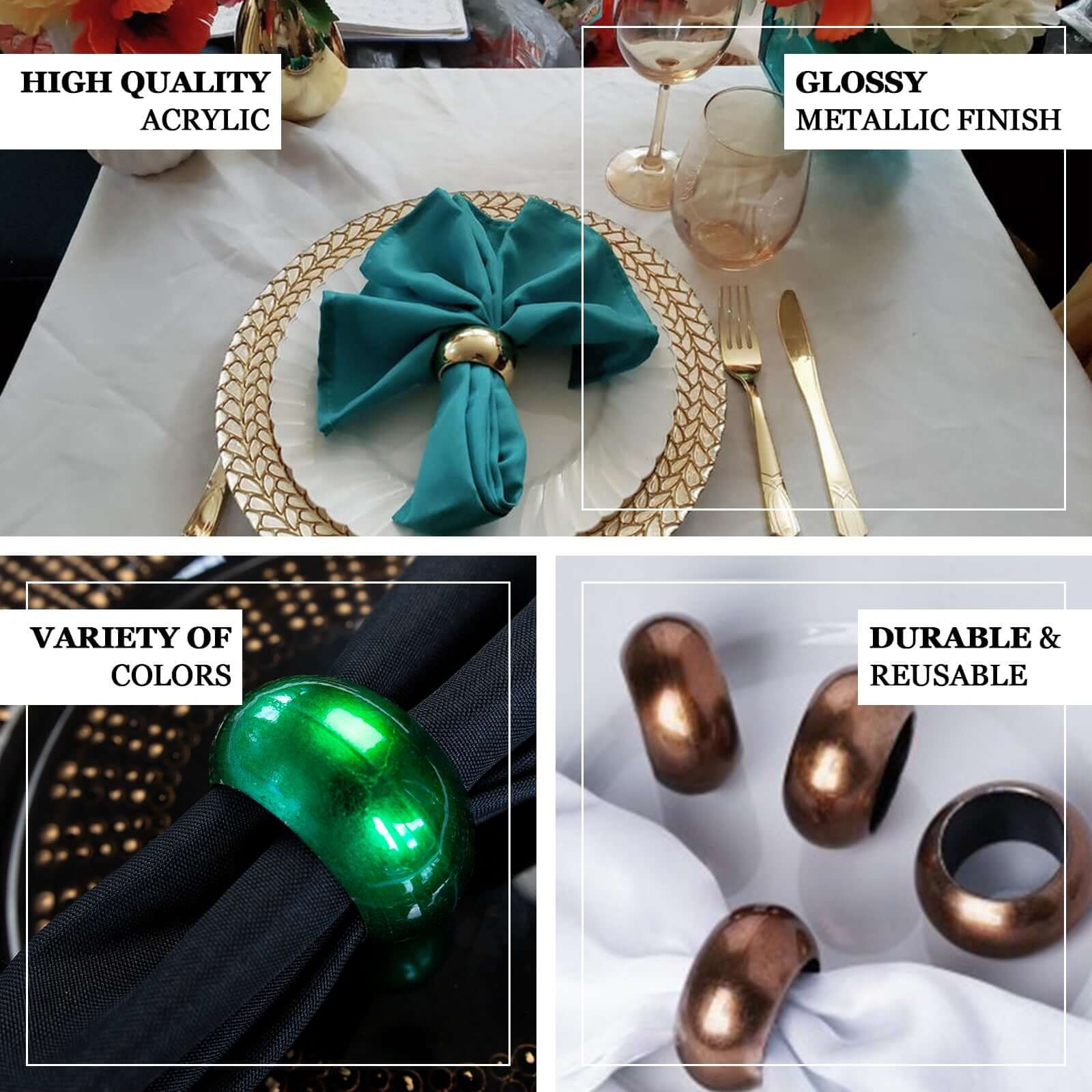 4 Pack Shiny Metallic Red Acrylic Napkin Rings