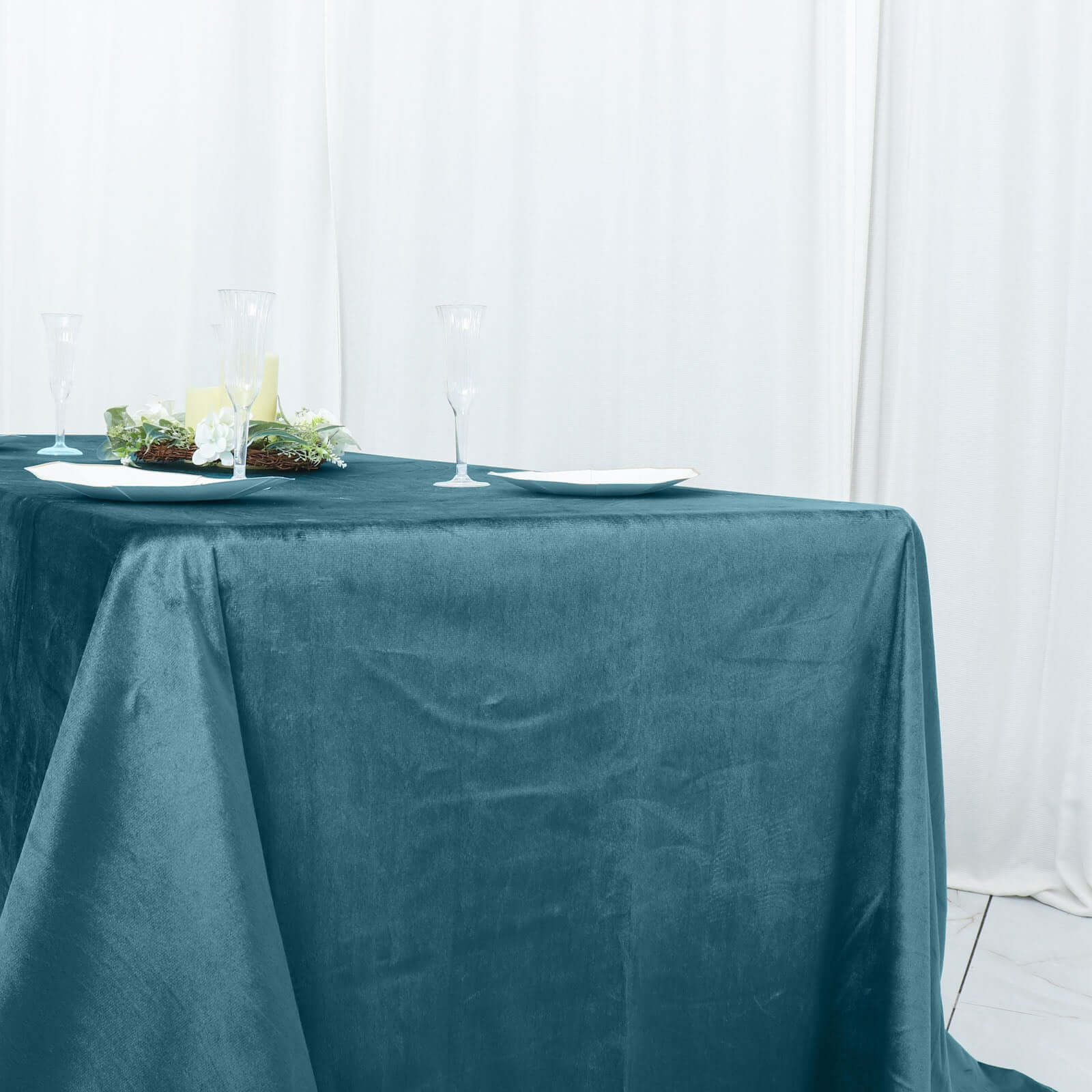 Premium Velvet 90"x132" Rectangle Tablecloth Peacock Teal - Reusable Soft & Seamless Table Cover