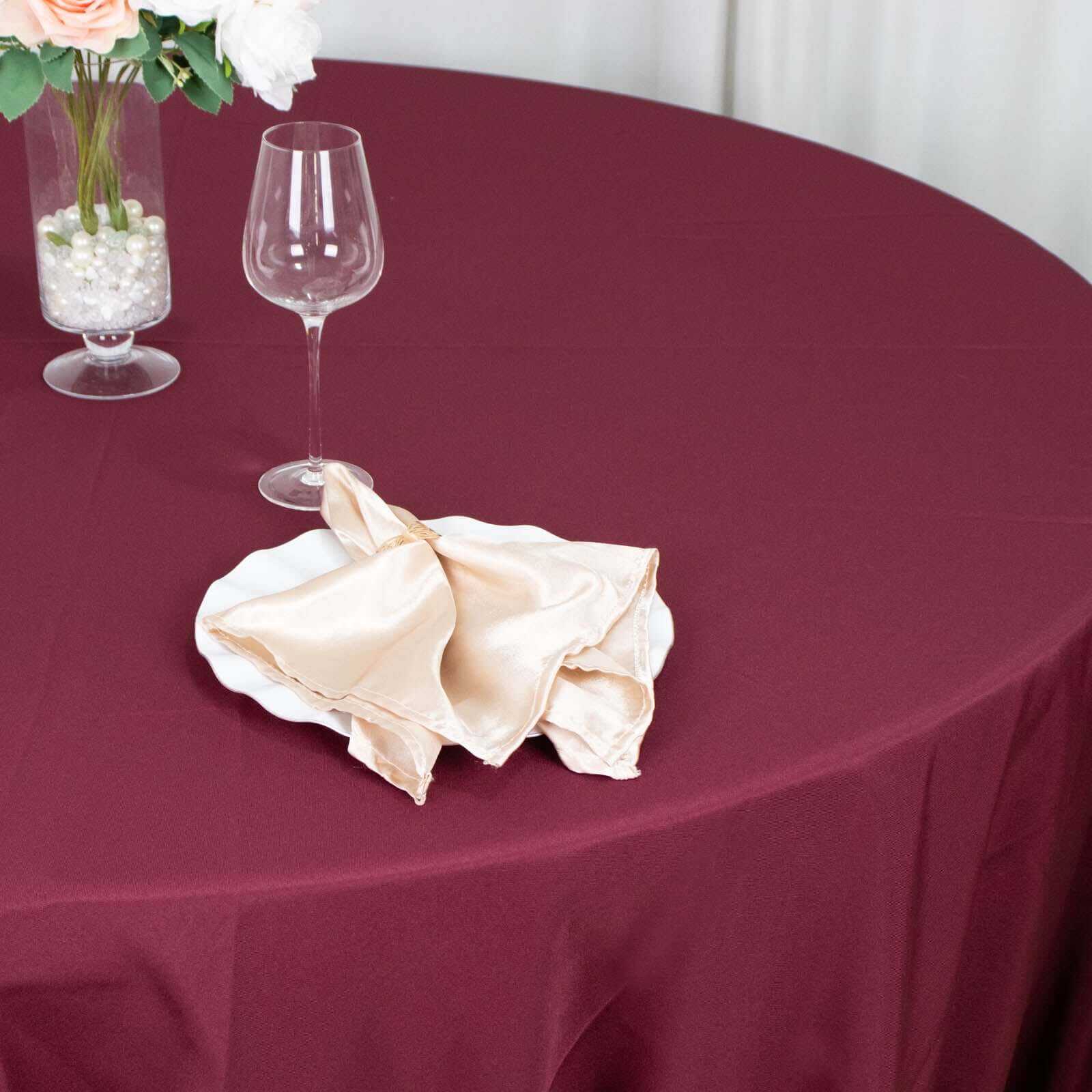Premium Polyester 132" Round Tablecloth Burgundy - Seamless 220GSM Wrinkle-Resistant Table Cover