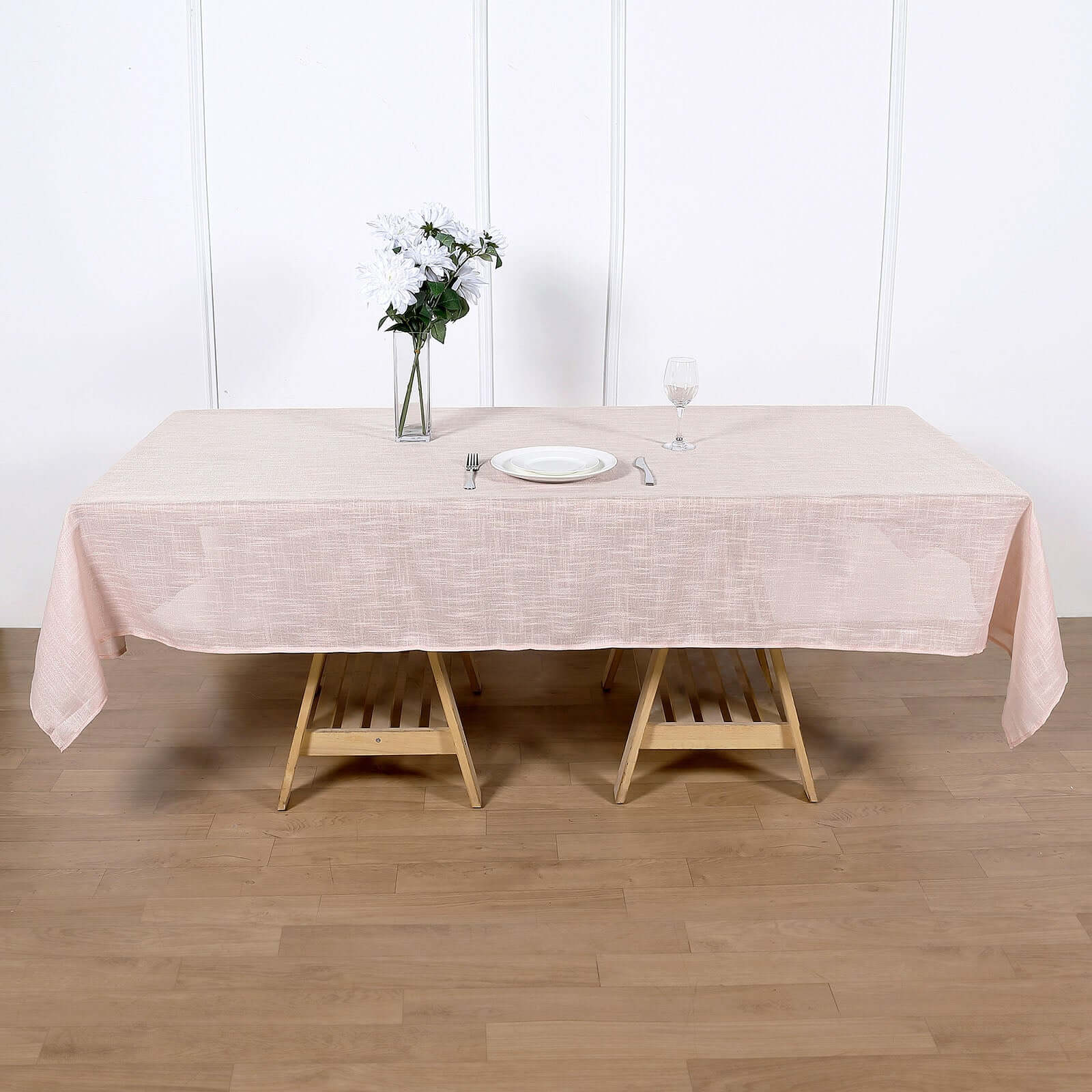 Faux Linen 60"x102" Rectangular Tablecloth Blush - Slubby Textured & Wrinkle Resistant Table Cover