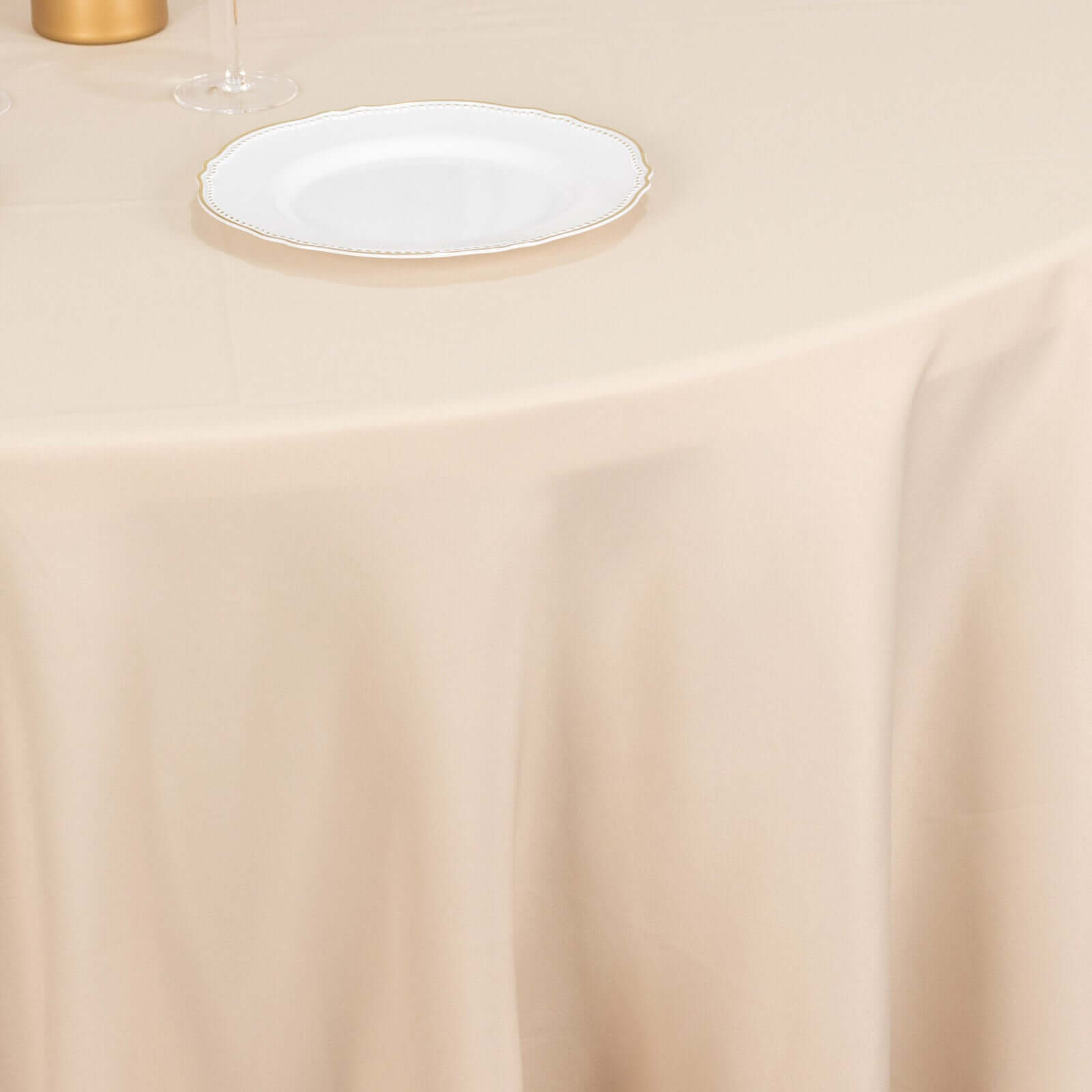 Premium Polyester 108" Round Tablecloth Beige - Wrinkle-Resistant 220GSM Table Cover