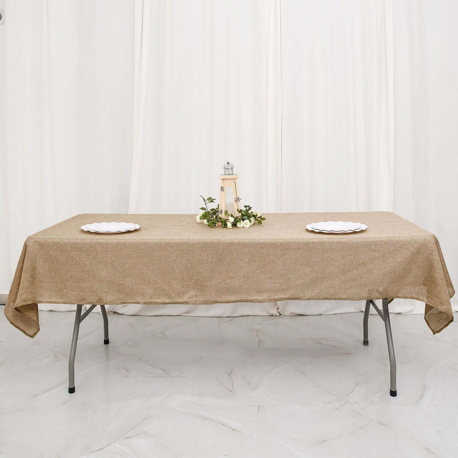 Faux Burlap Jute 54"x96" Rectangle Tablecloth Natural - Rustic Event Table Linen