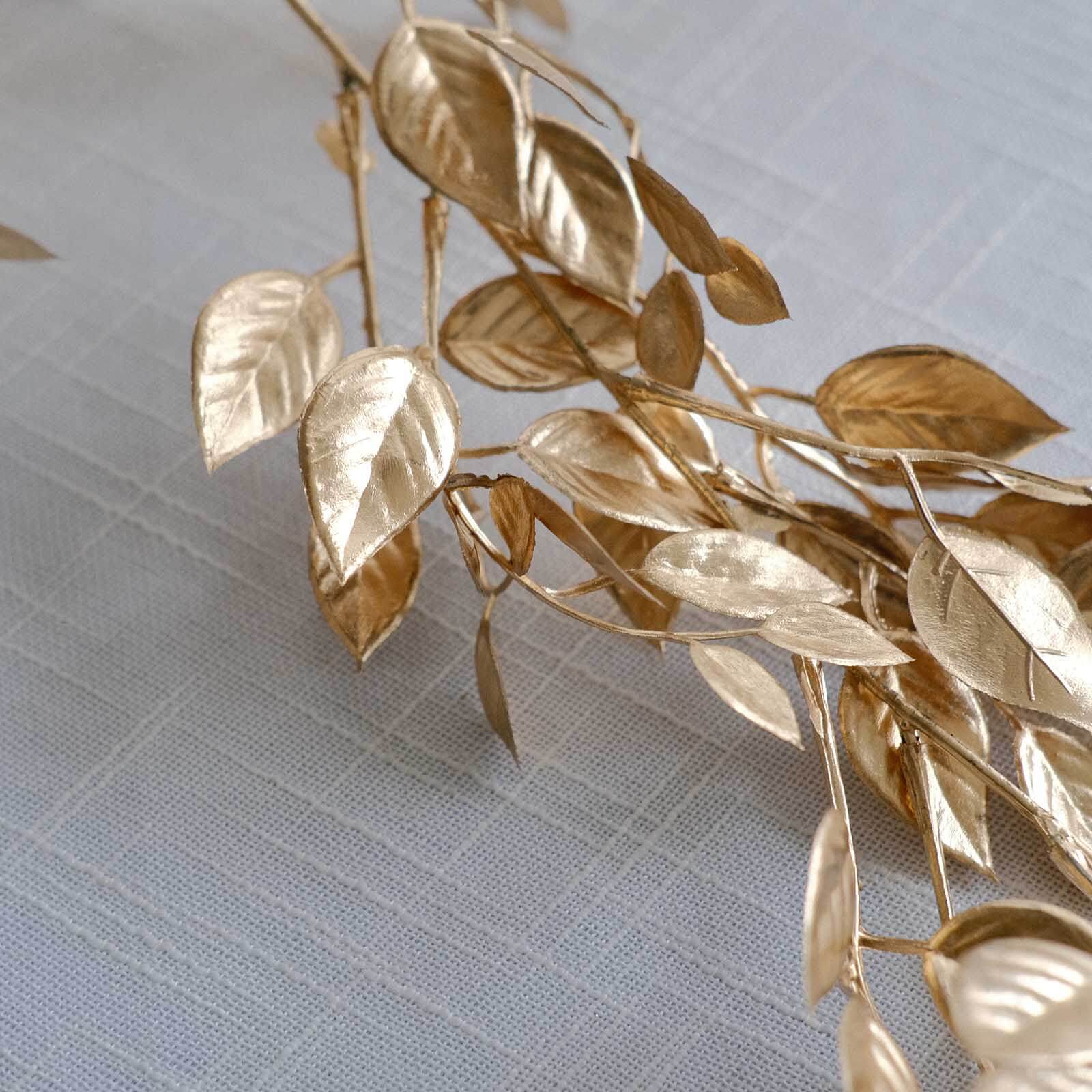 Artificial Magnolia Leaf Table Garland Metallic Gold - Decorative DIY Craft Hanging Vine Wreath 6ft