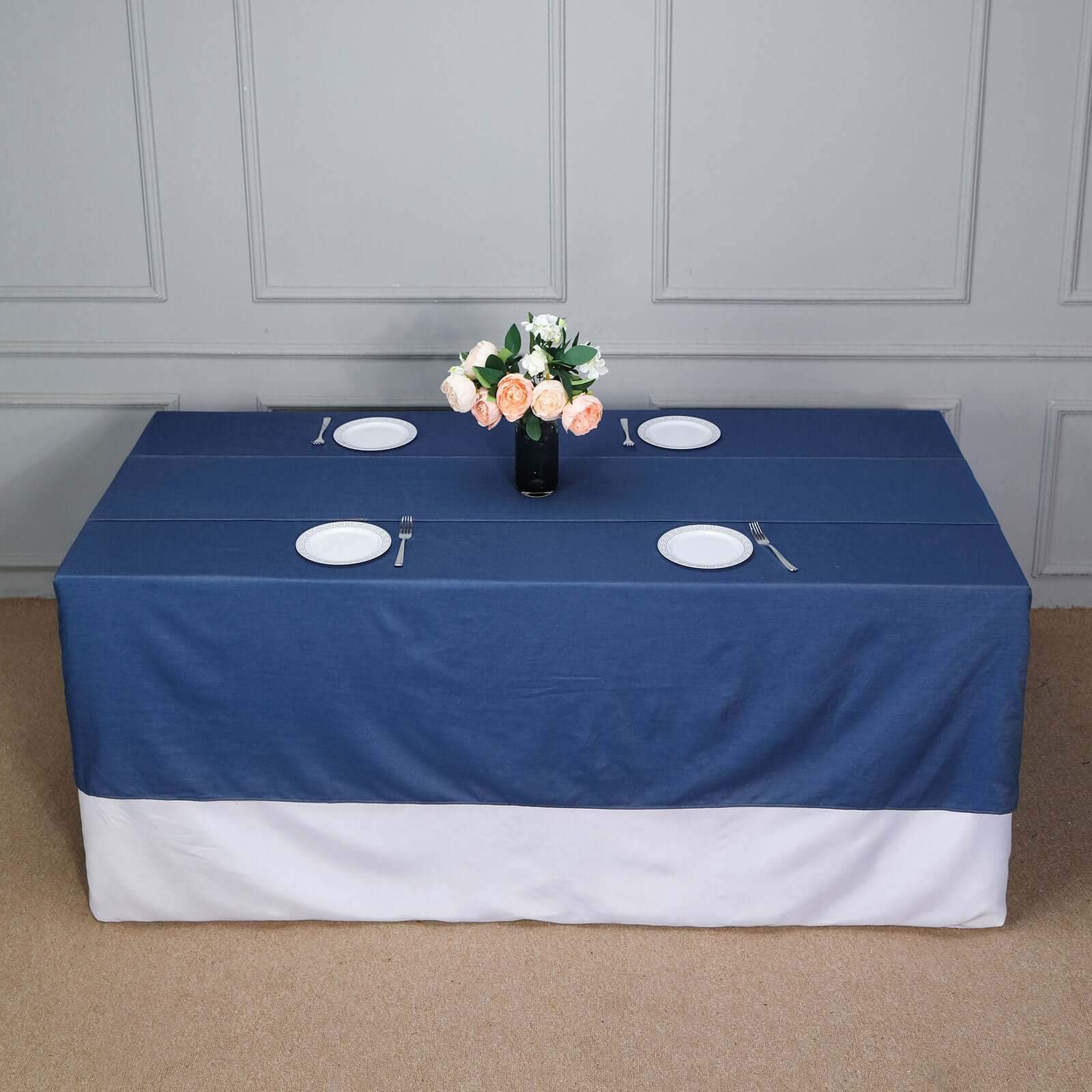 Polyester 90"x132" Rectangle Tablecloth Dark Blue - Seamless Faux Denim Design for Classy Celebrations