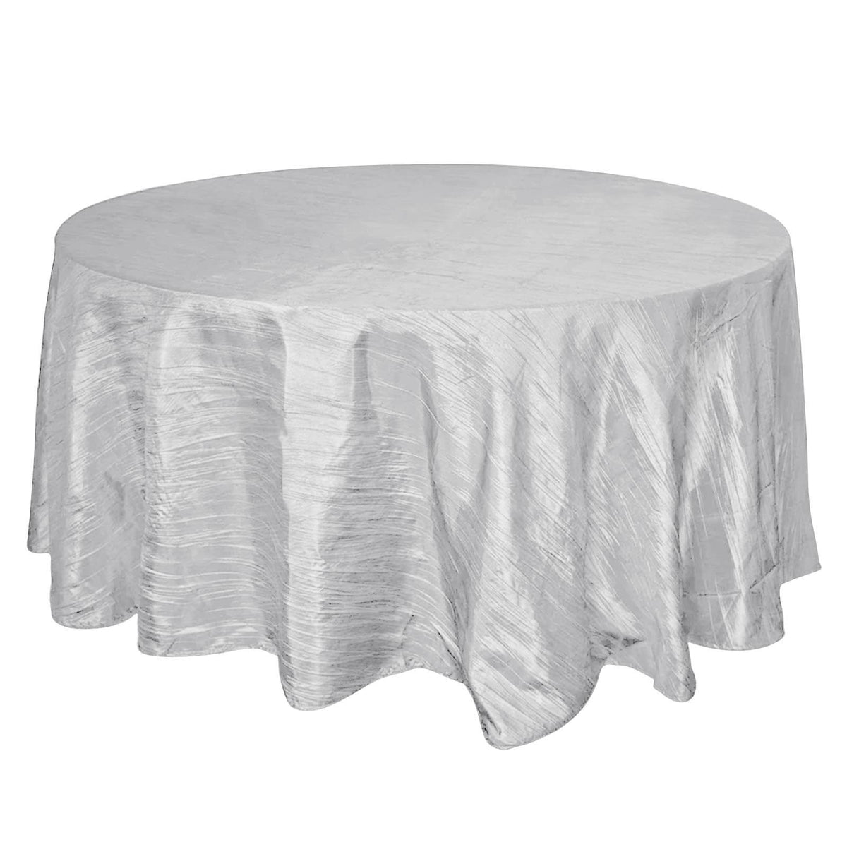 Taffeta 120" Round Tablecloth Silver - Seamless Accordion Crinkle Table Cover